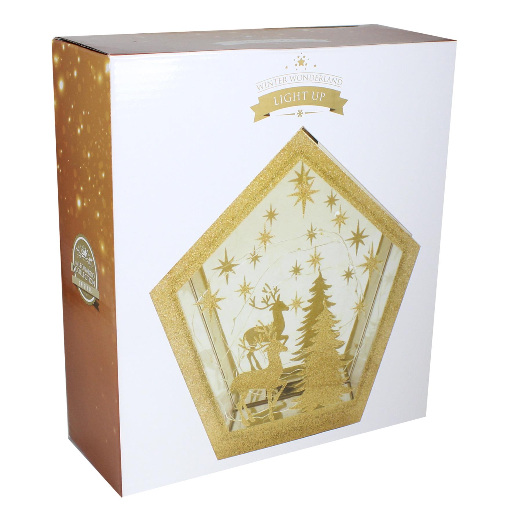 Christmas Battery Operated Light up Glass Decoration - Reindeer Gold