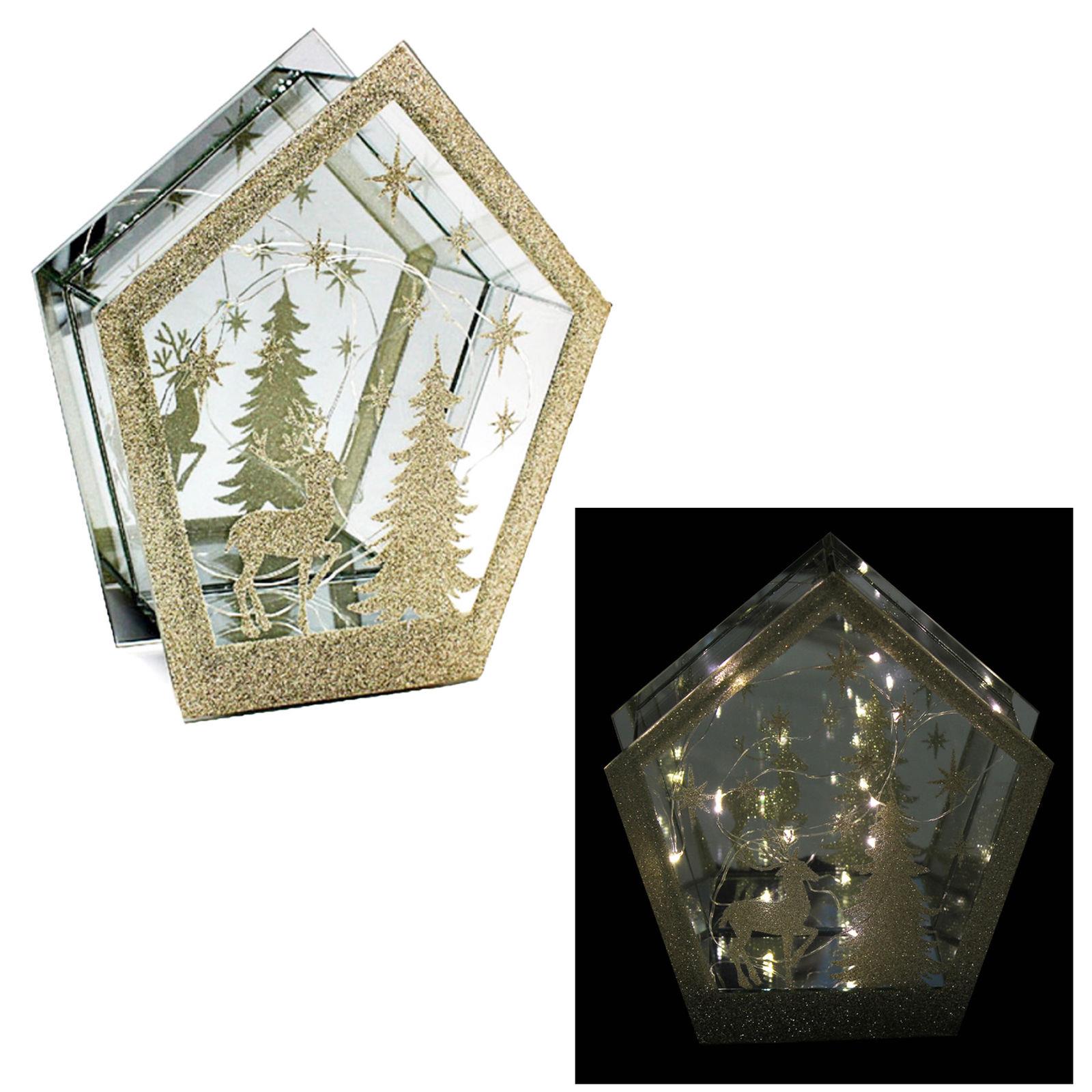 Christmas Battery Operated Light up Glass Decoration - Reindeer Gold