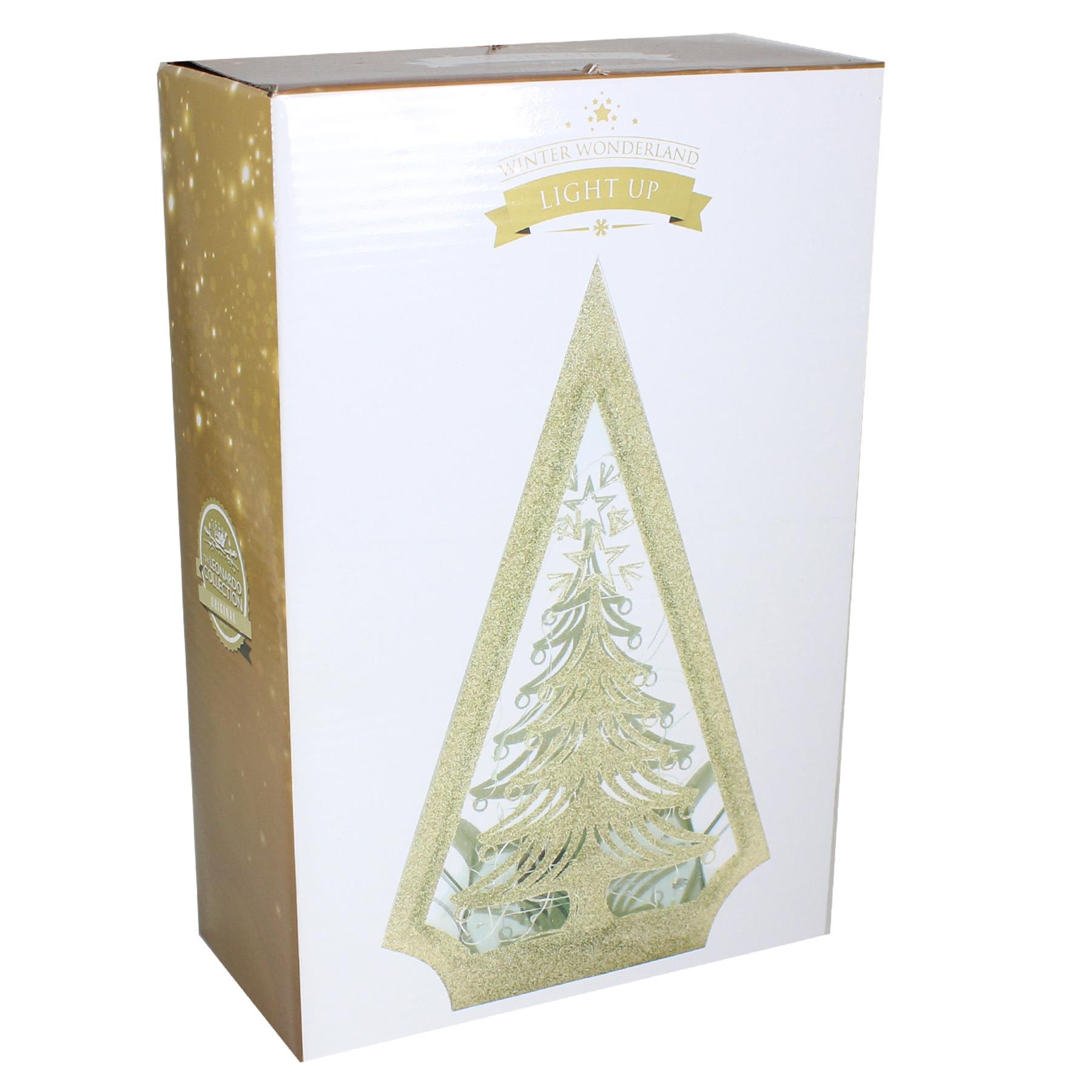 Christmas Battery Operated Light up Glass Decoration - Tree Gold