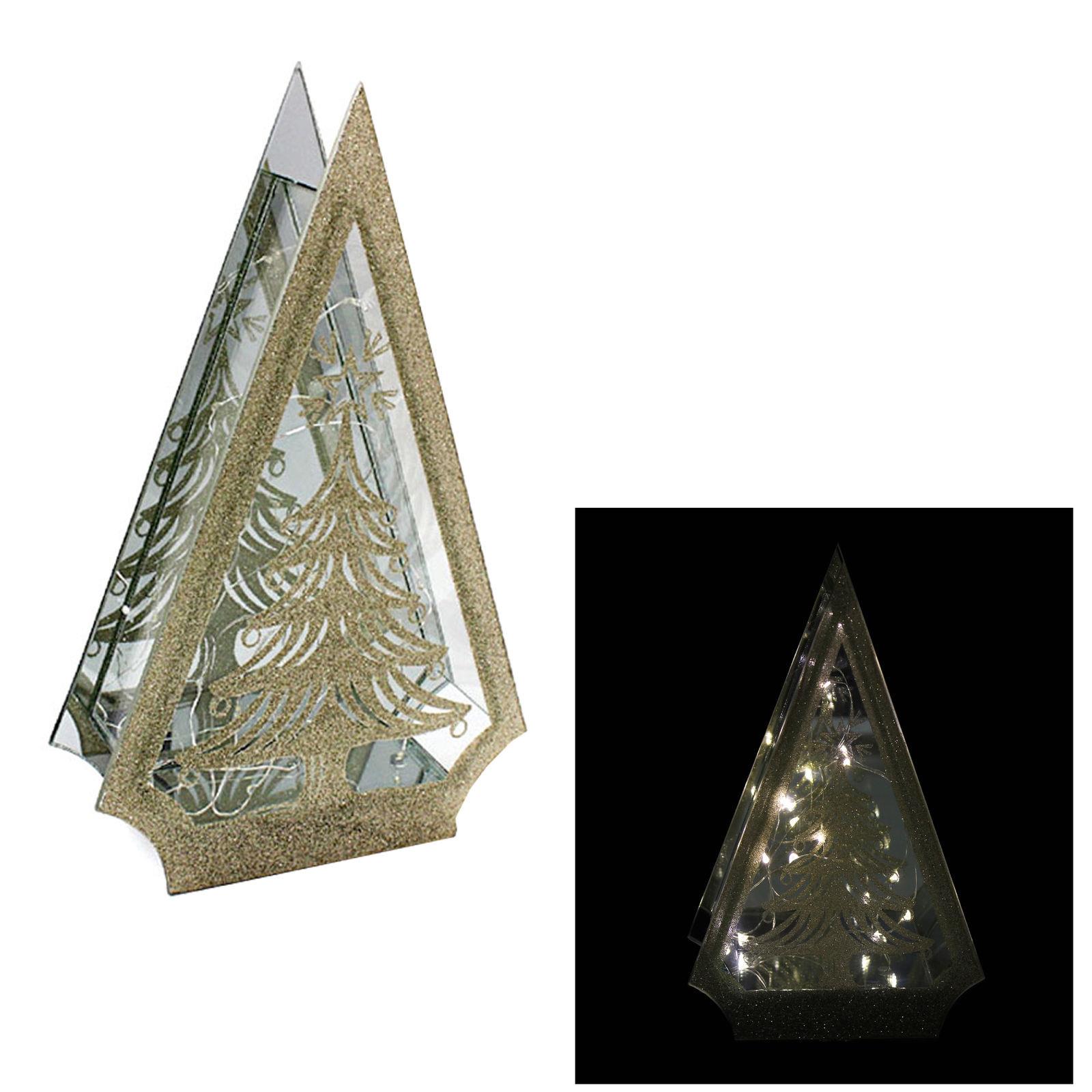 Christmas Battery Operated Light up Glass Decoration - Tree Gold