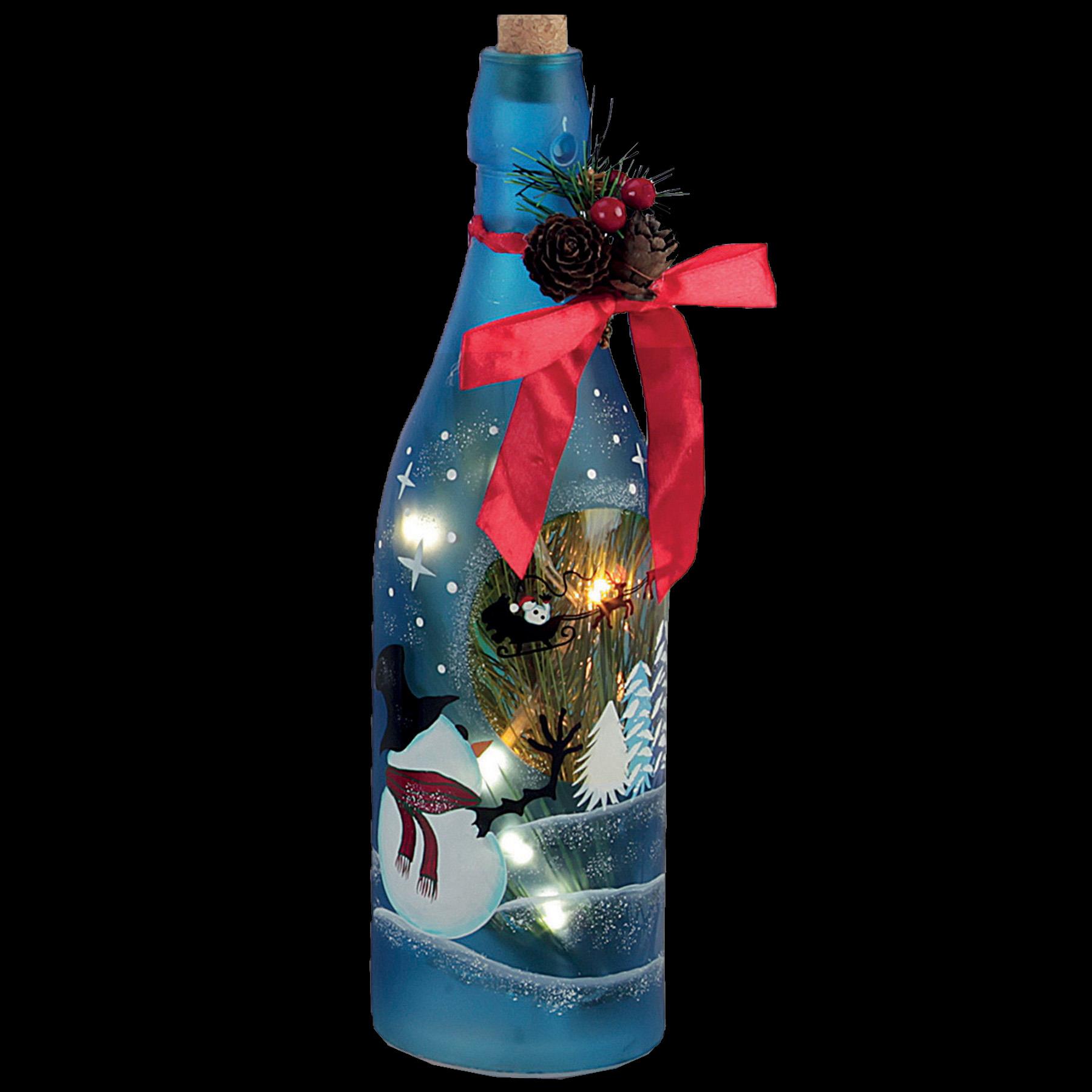 Christmas Decoration 29cm Battery Light Up Glass Bottle - Snowman