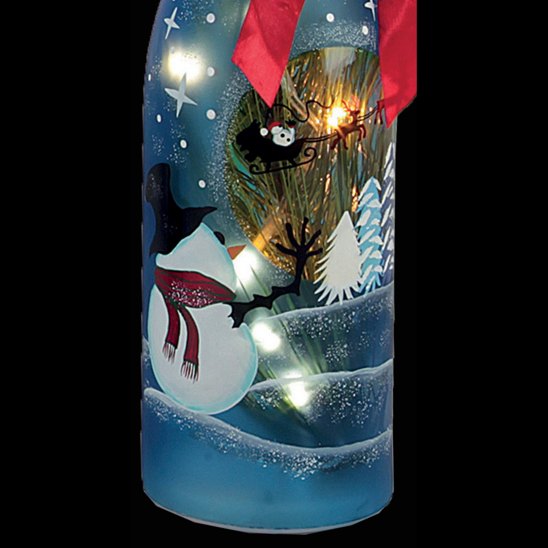 Christmas Decoration 29cm Battery Light Up Glass Bottle - Snowman