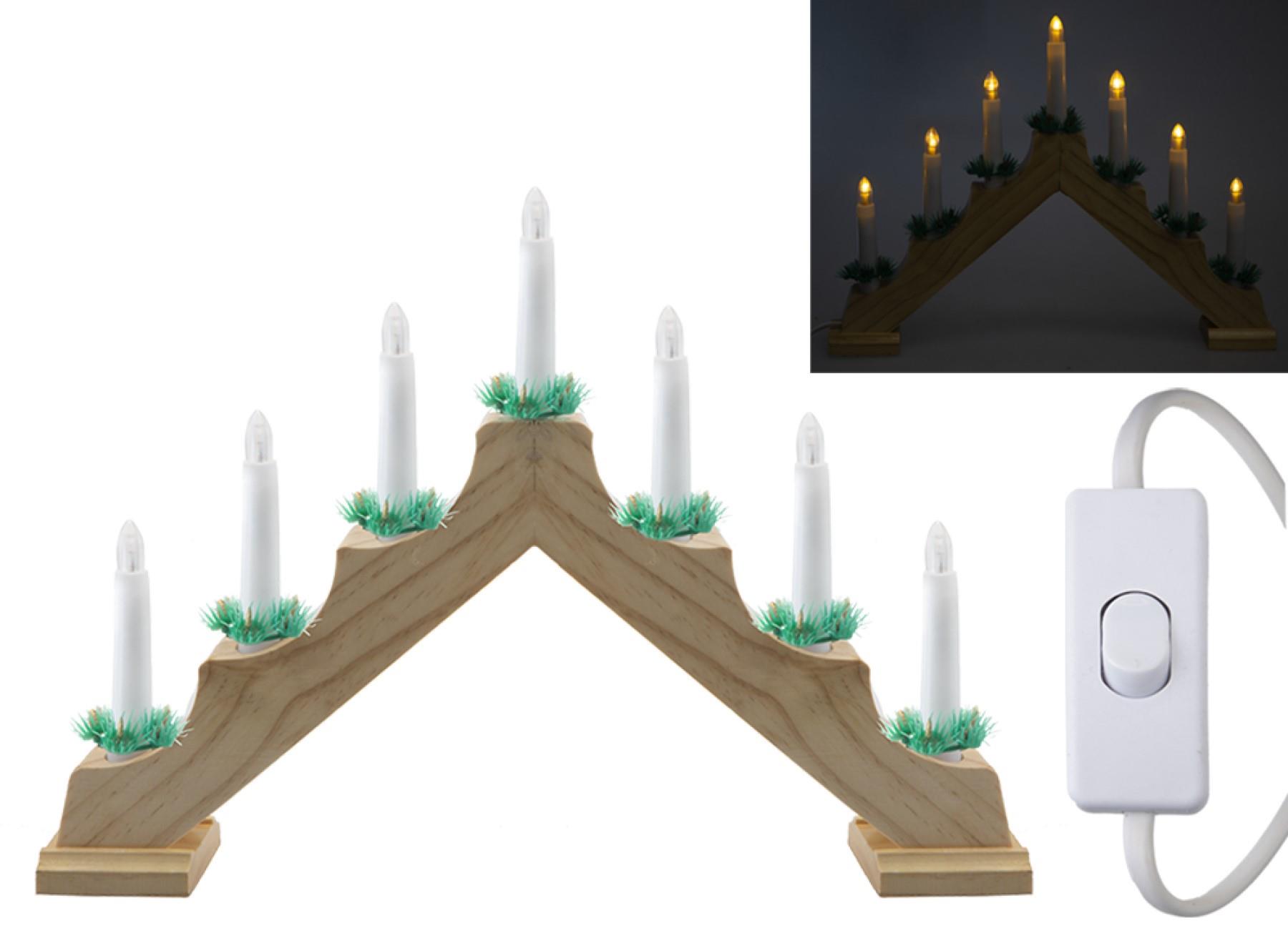 Christmas Candlebridge Decoration Wooden 40cm Mains LED 7 Light - Warm White