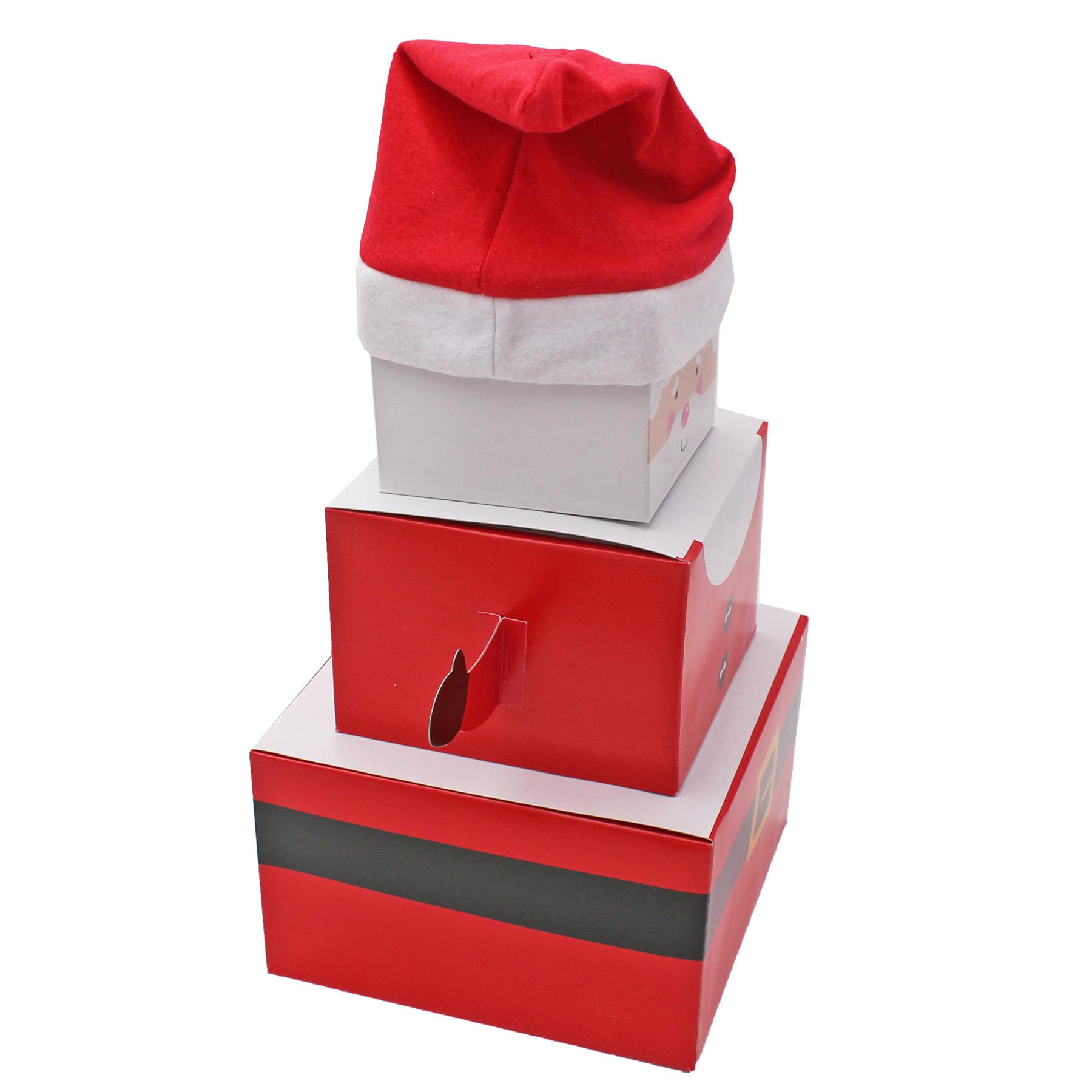 Christmas Gift Boxes 3 Pack Stacking Santa with Hat and Arms Set of 2