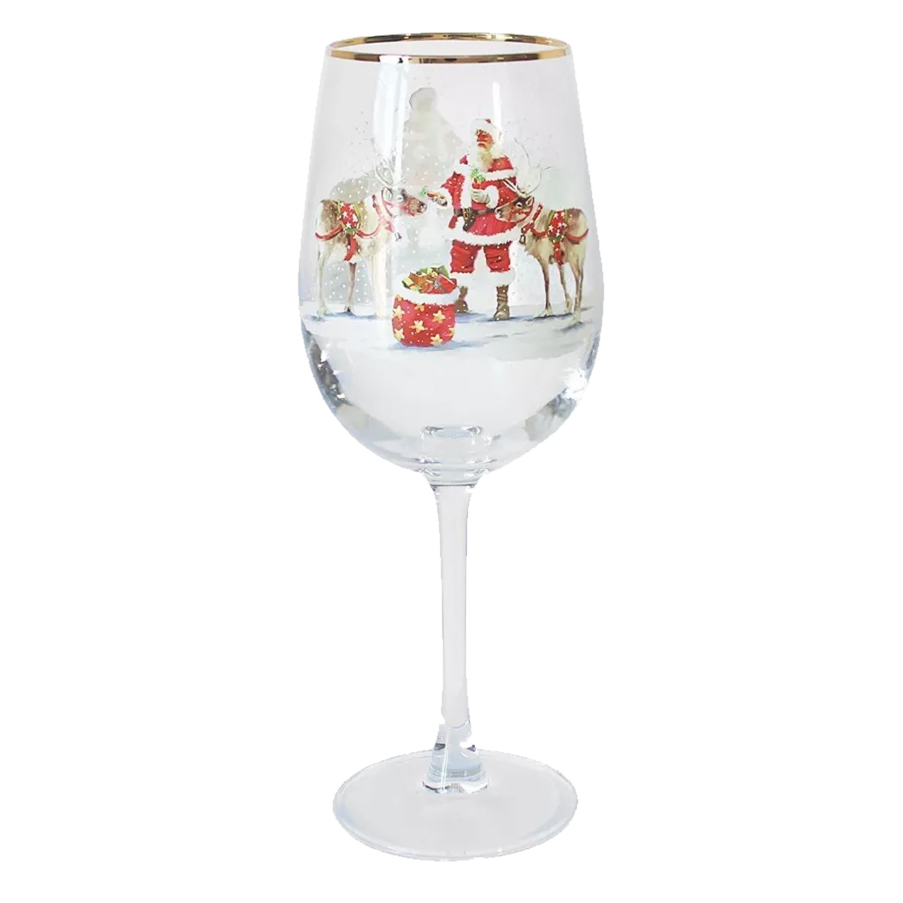 Christmas Festive Wine Glass Santa and Reindeer Design