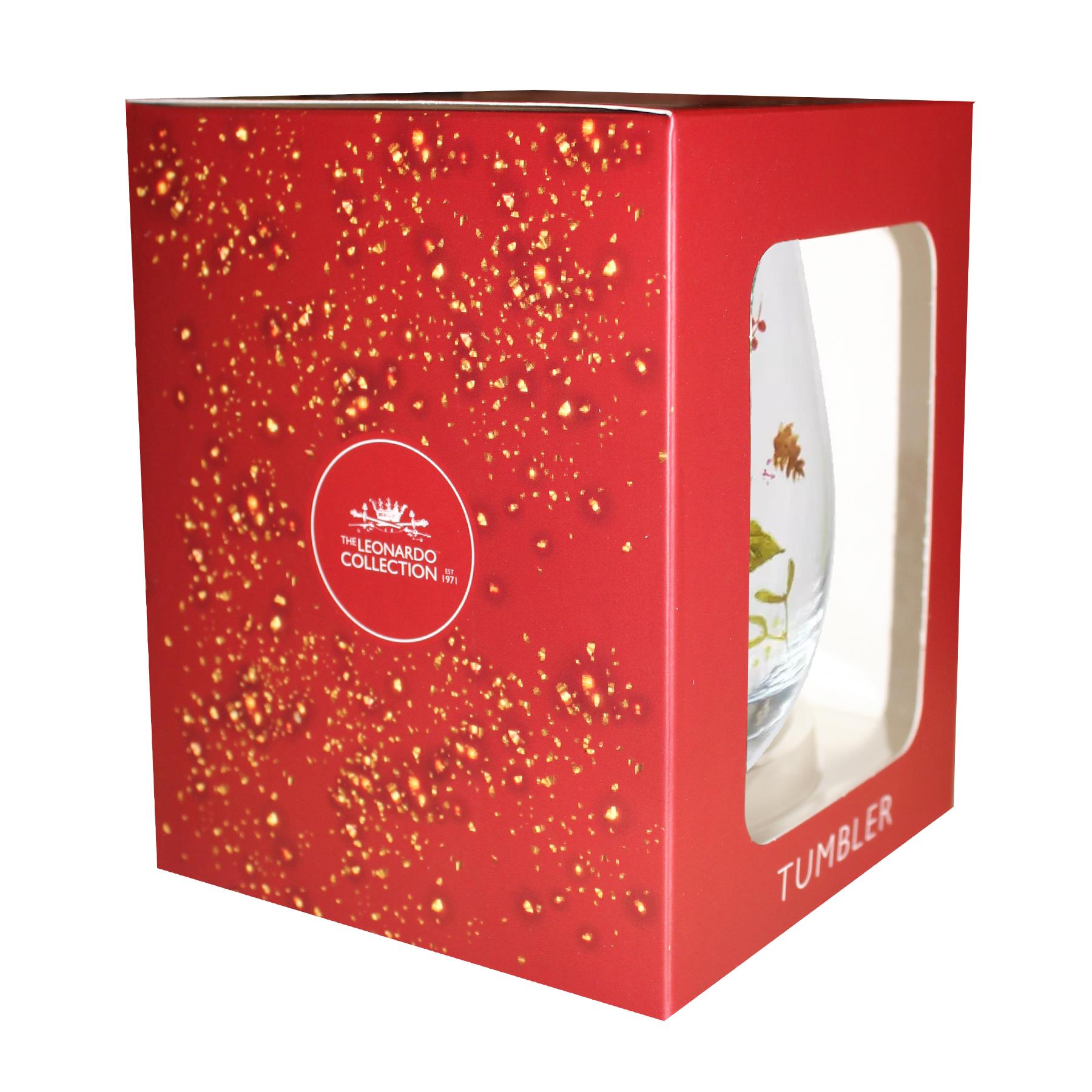 Christmas Festive Tumbler Glass Stemless Wine Glass Poinsettia Design