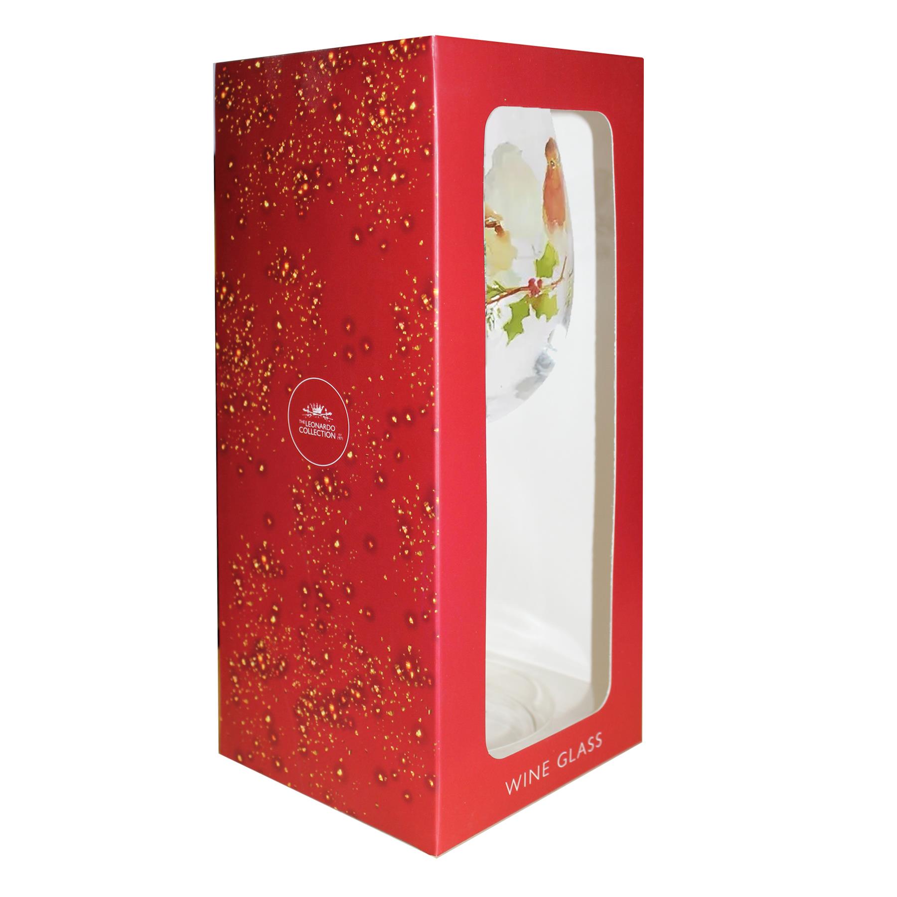 Christmas Festive Wine Glass Robin with Berries Design