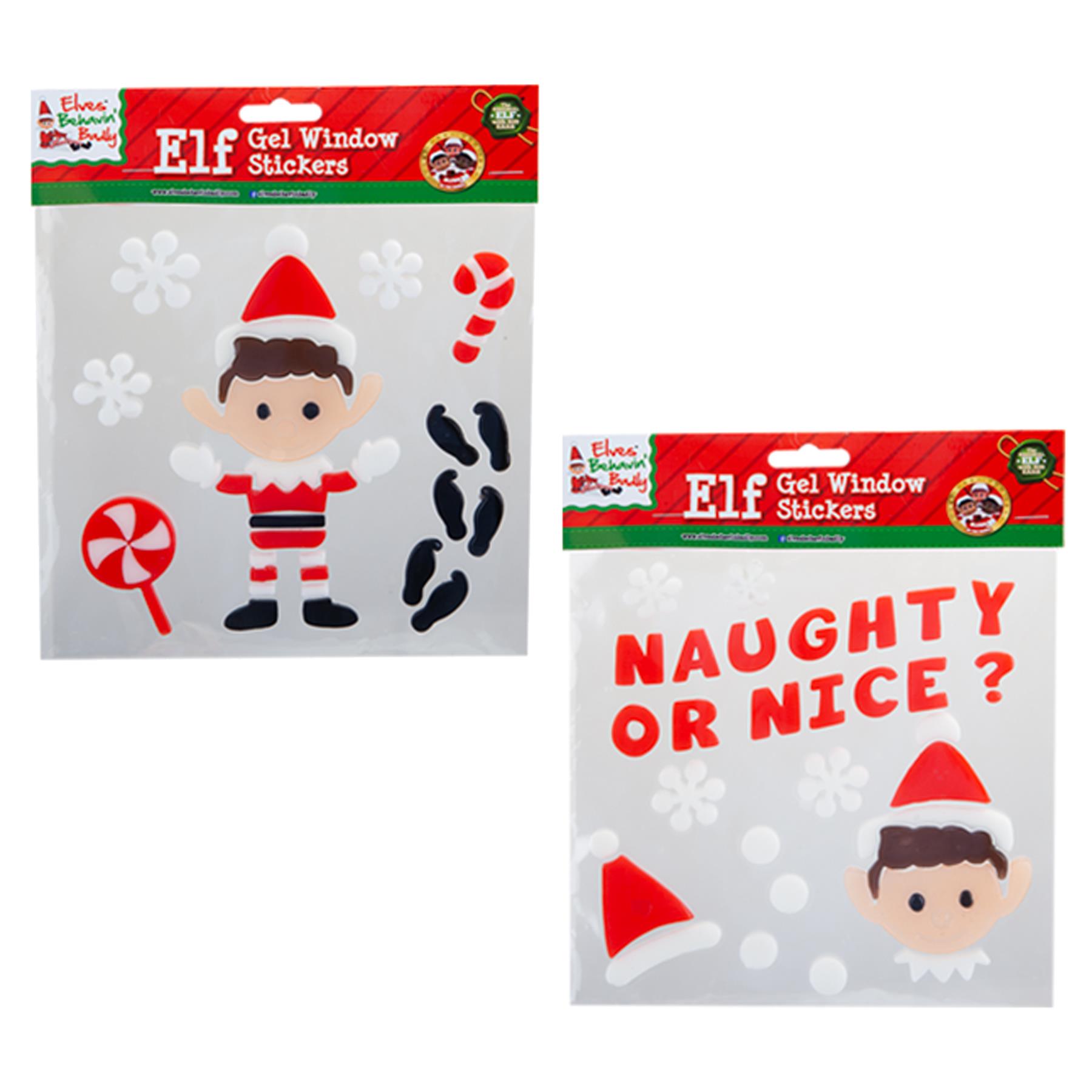 Christmas Elf Gel Window Stickers Decoration Set of 2 - Naughty or Nice