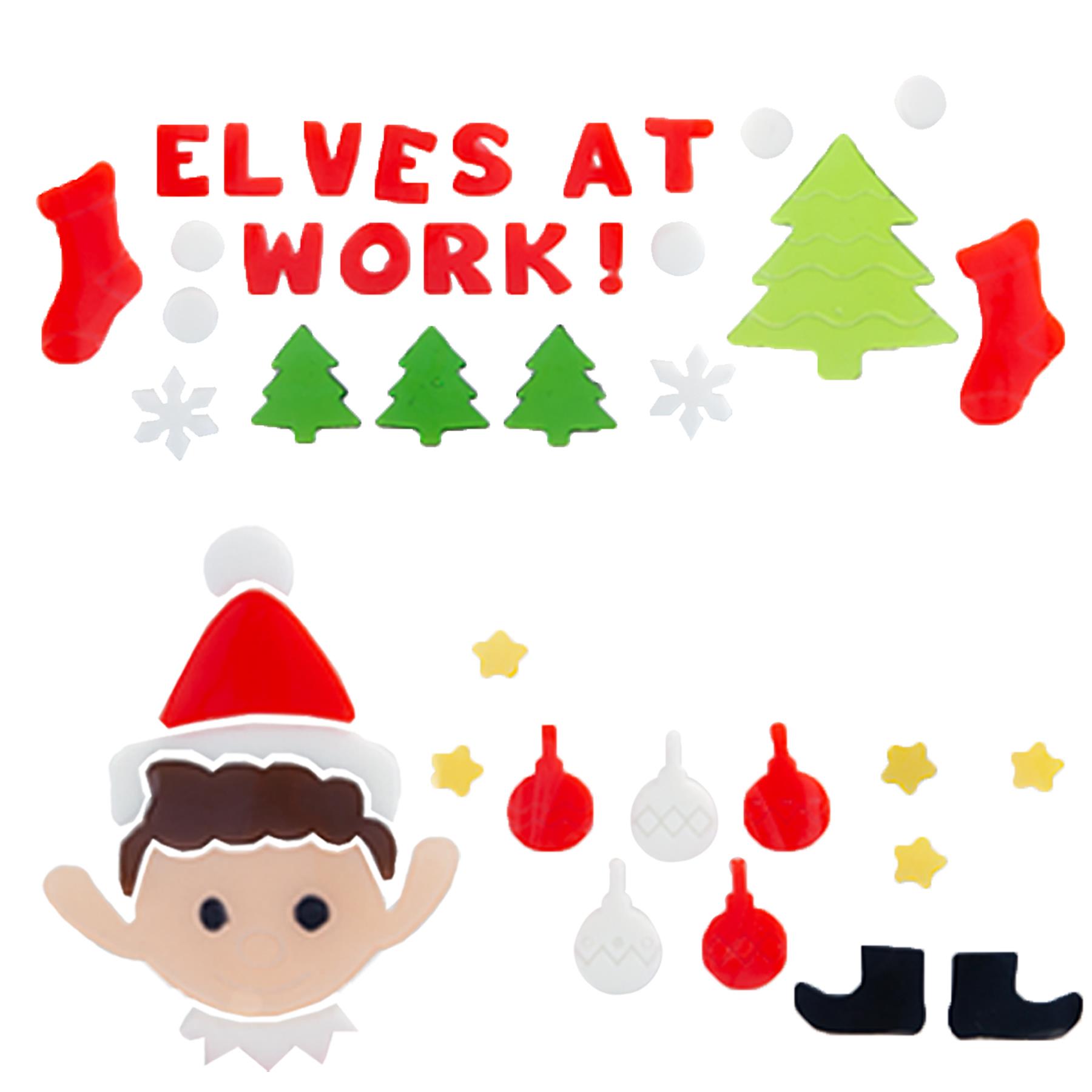 Christmas Elf Gel Window Stickers Decoration Set of 2 - Elves at Work