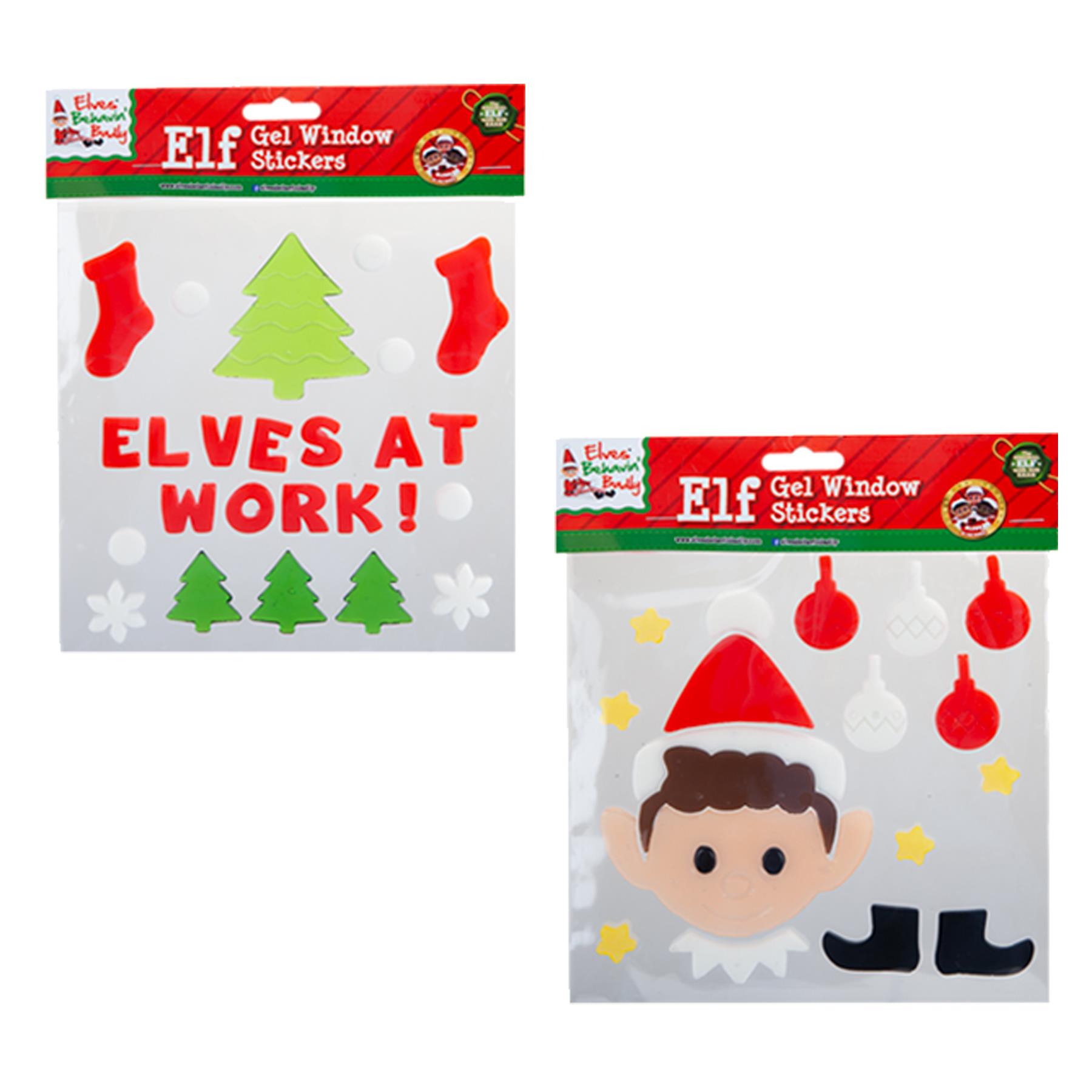 Christmas Elf Gel Window Stickers Decoration Set of 2 - Elves at Work