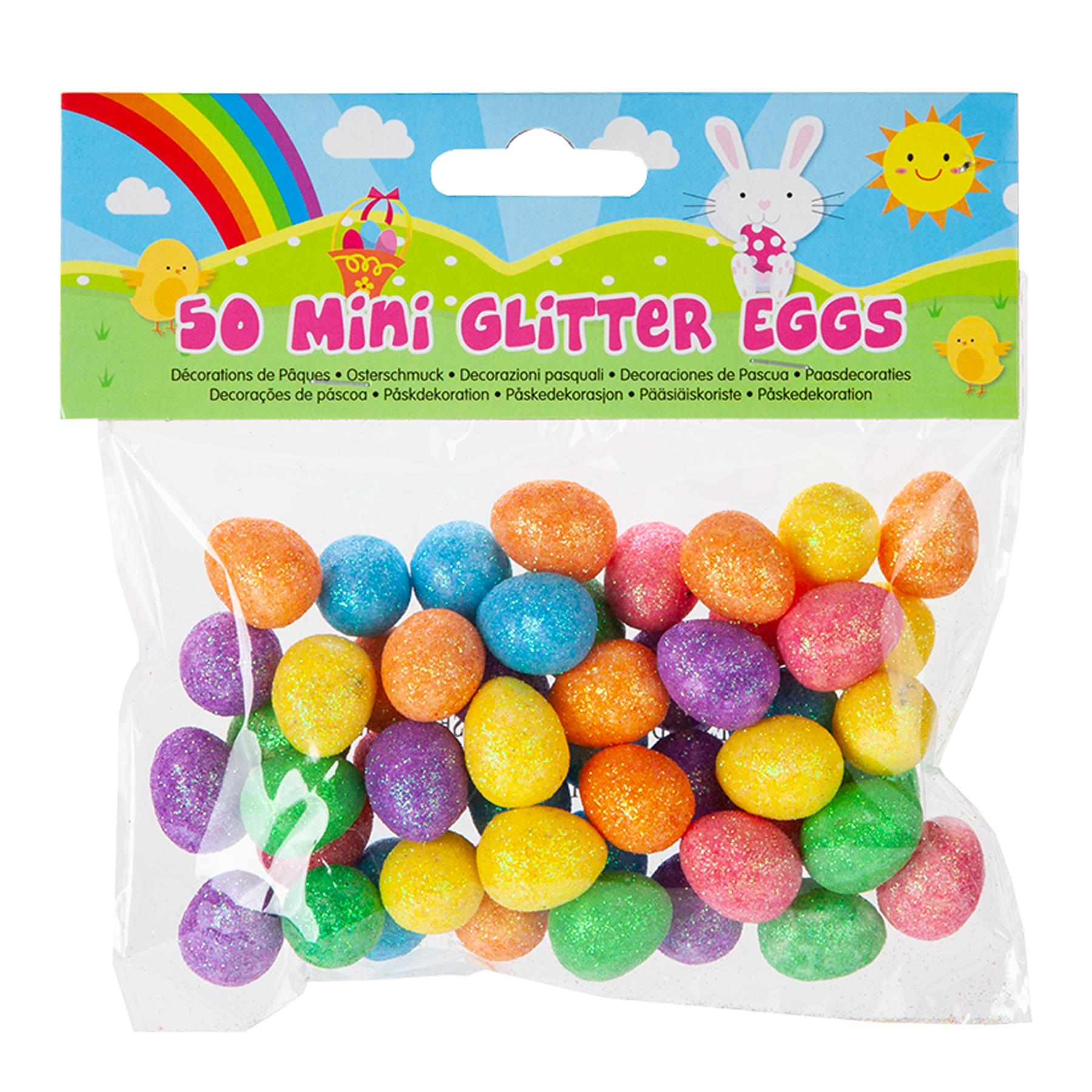 Easter Glitter Eggs 50 Pack 2cm Multicolour Decorations, Bonnet Making, Egg Hunt