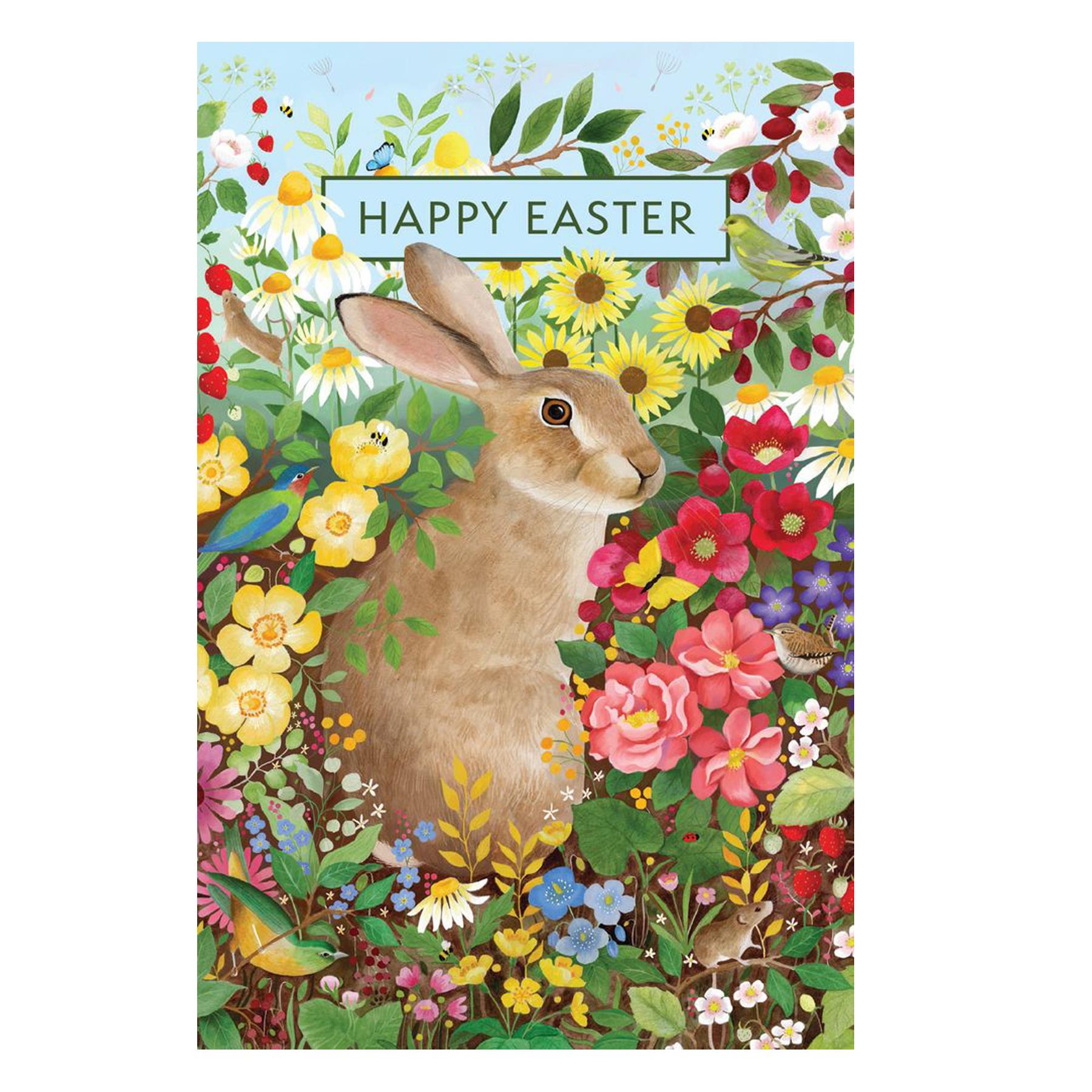 Easter Bunny with Flowers Greeting Card with White Envelope