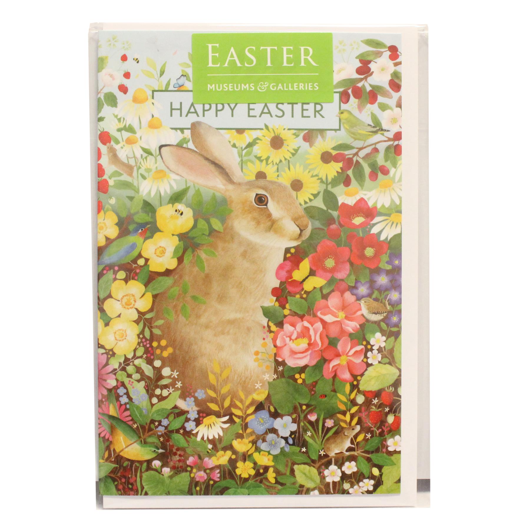 Easter Bunny with Flowers Greeting Card with White Envelope