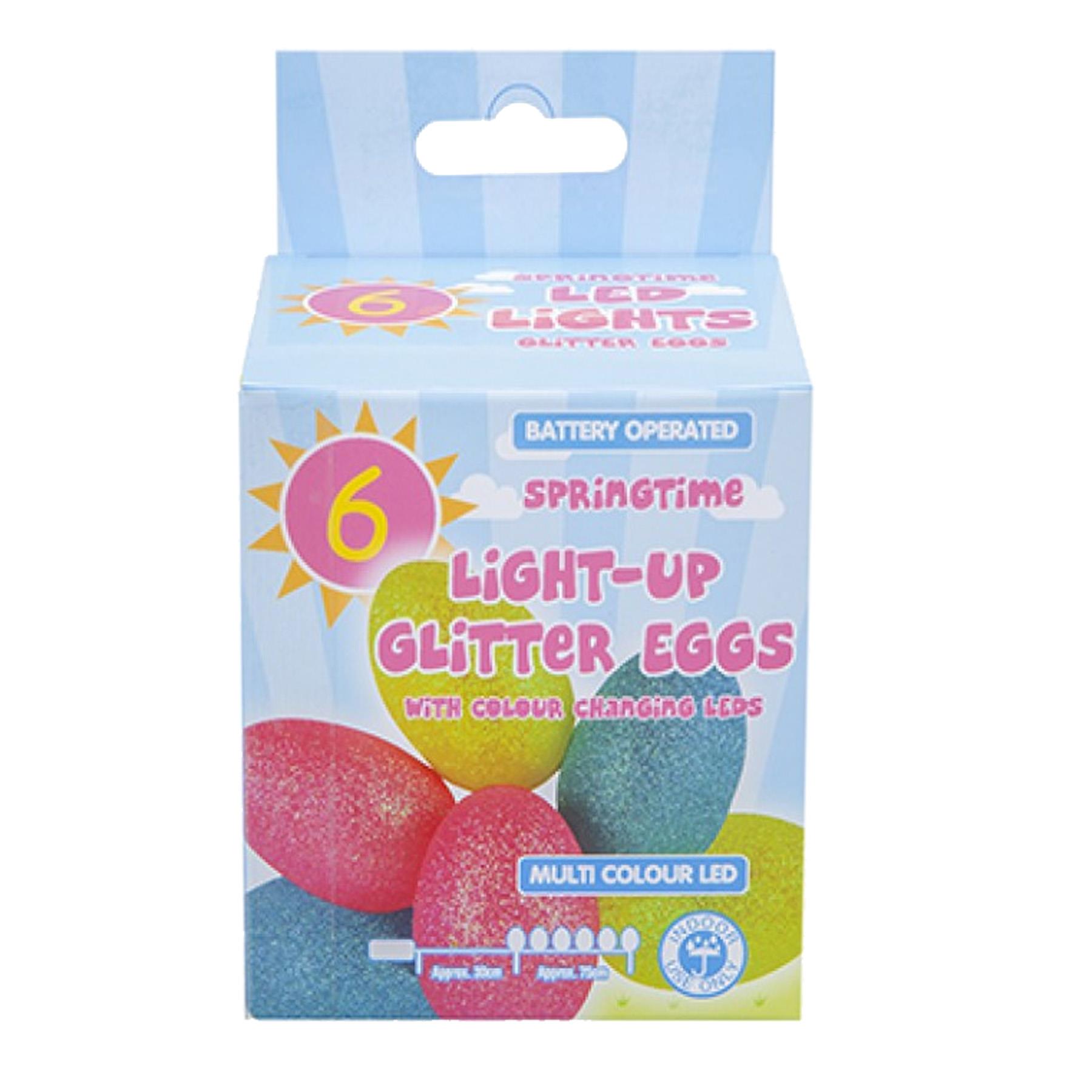 Easter Light Up Decorations - Battery Operated - 6 Glitter Eggs / Multicolour LEDS