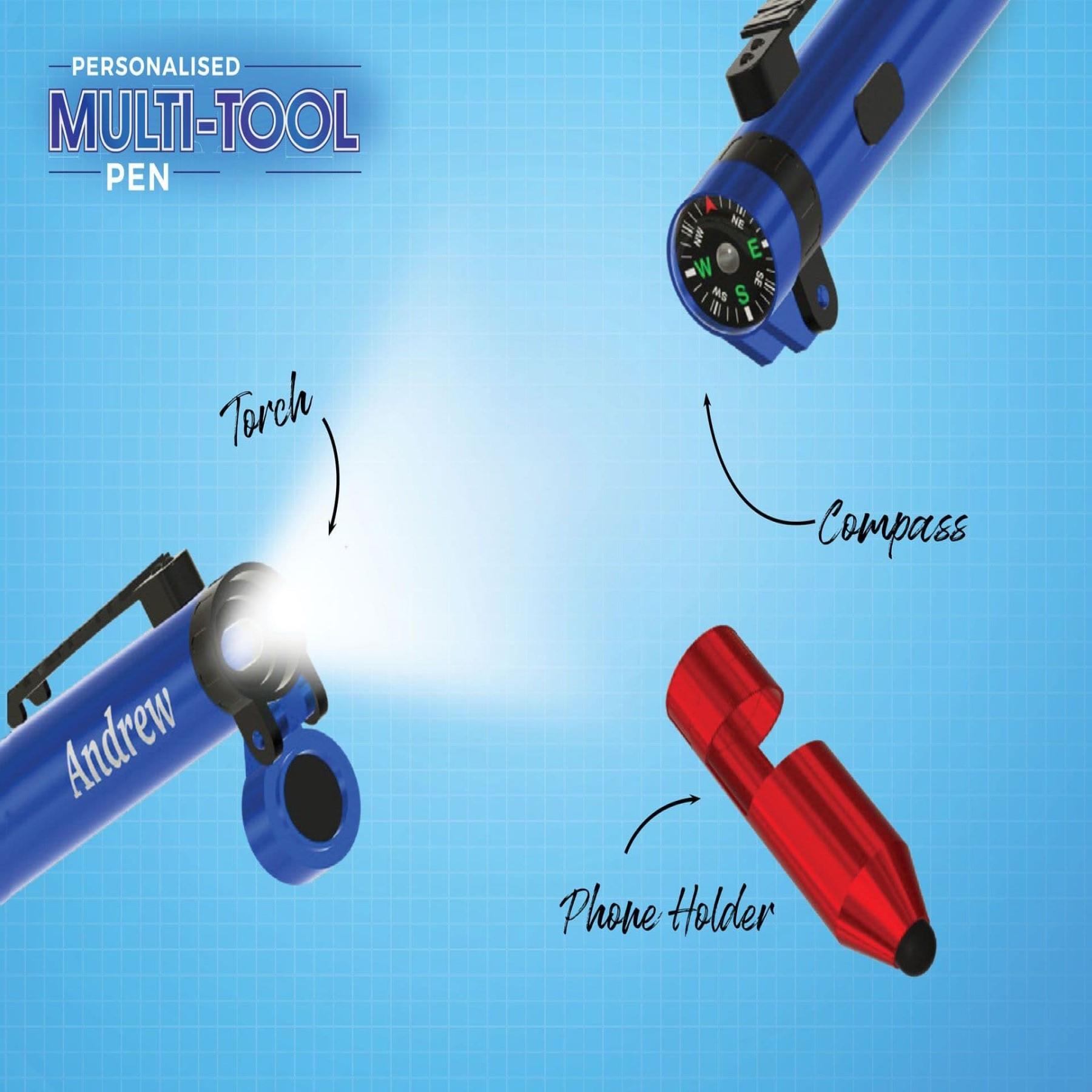 Special Brother Multi-tool Pen 7 in 1 Torch Compass Stylus Stand and Screwdriver - Blue