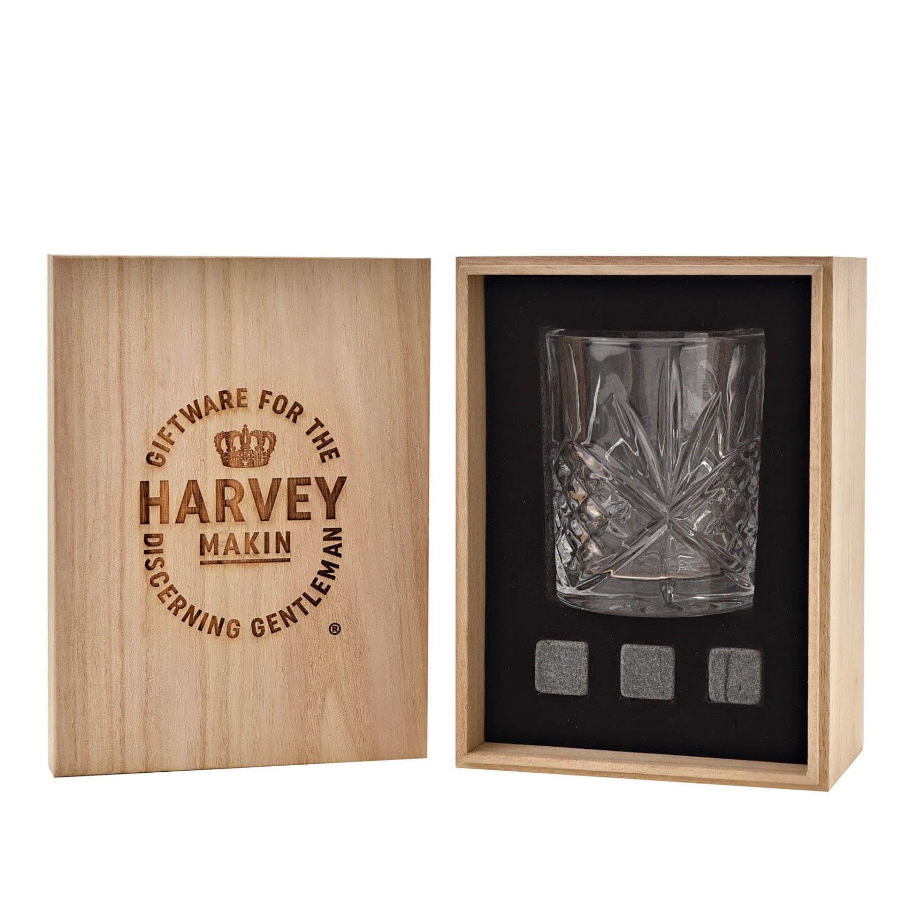 Whisky Glass and Stones Set with Wooden Box