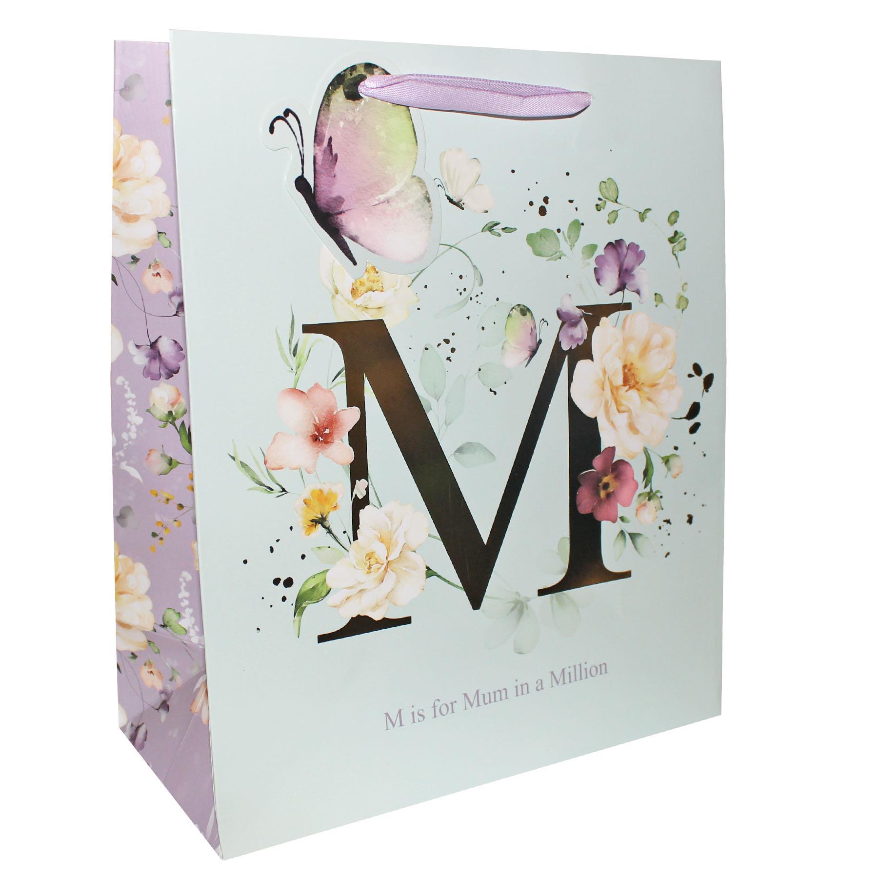 image450535016.jpg M is for Mum Floral Gift Bag with Tag 25.5cm x 21.5cm