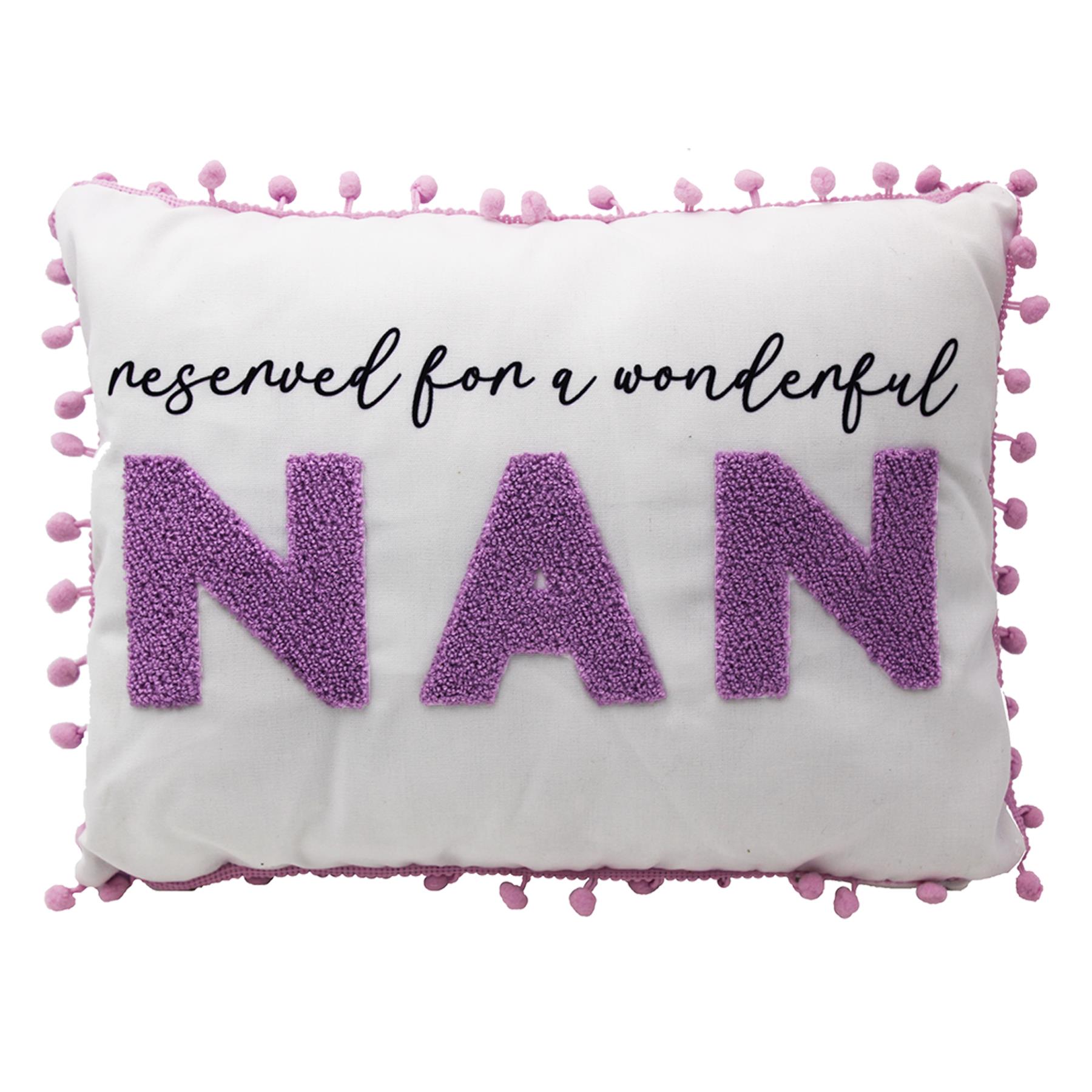 Cushion 40cm x 30cm "Reserved for Nan" Purple and White Mother's Day Gift