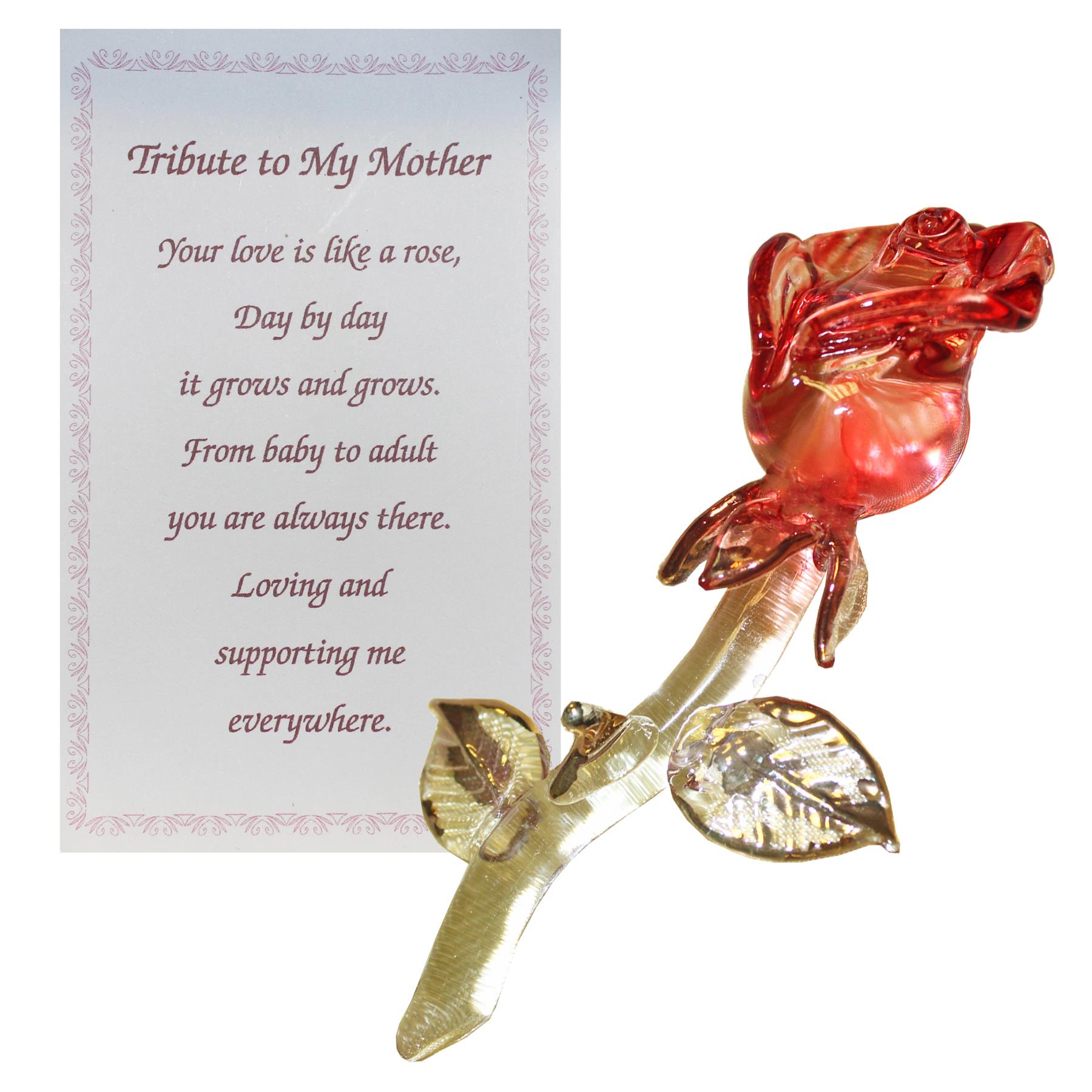 Glass Rose Ornament Tribute to my Mother Gift Boxed with Verse