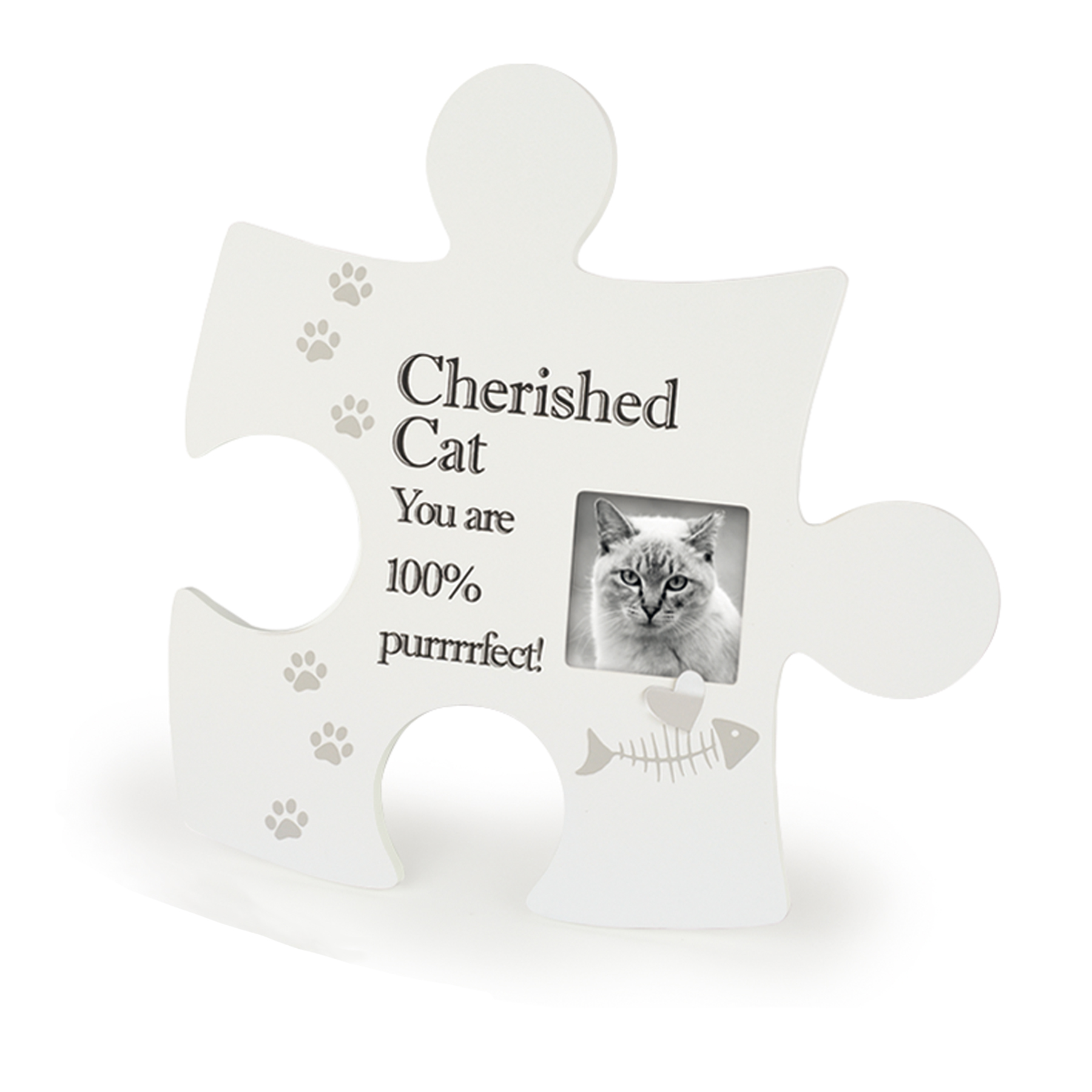 Jigsaw Piece Wall Art White Plaque / Photo Frame - Cherished Cat