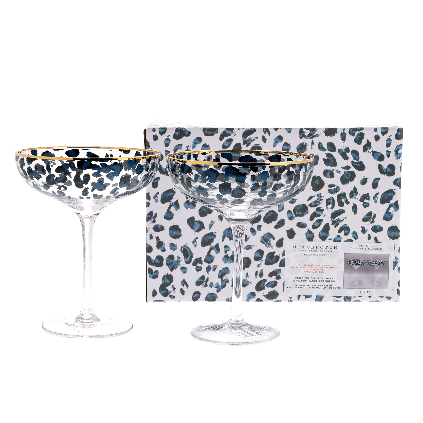Set of 2 Leopard Print Cocktail Glasses Gift Boxed