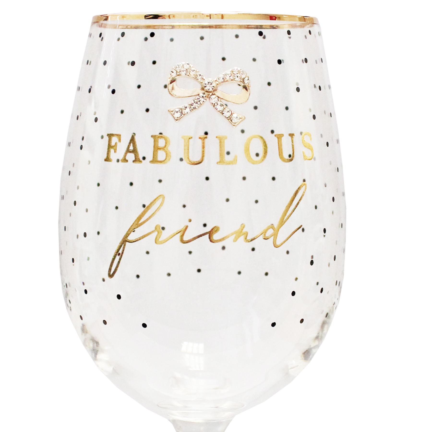 Polka Dot Wine Glass with Diamante Bow - Fabulous Friend