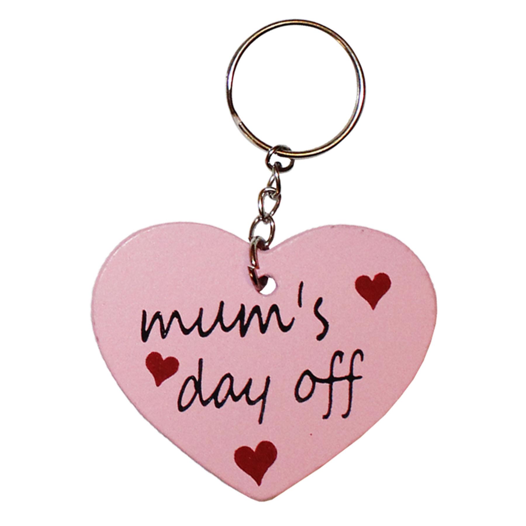 Pink MDF Wooden Heart 6cm Key Ring - Mum's Day Off