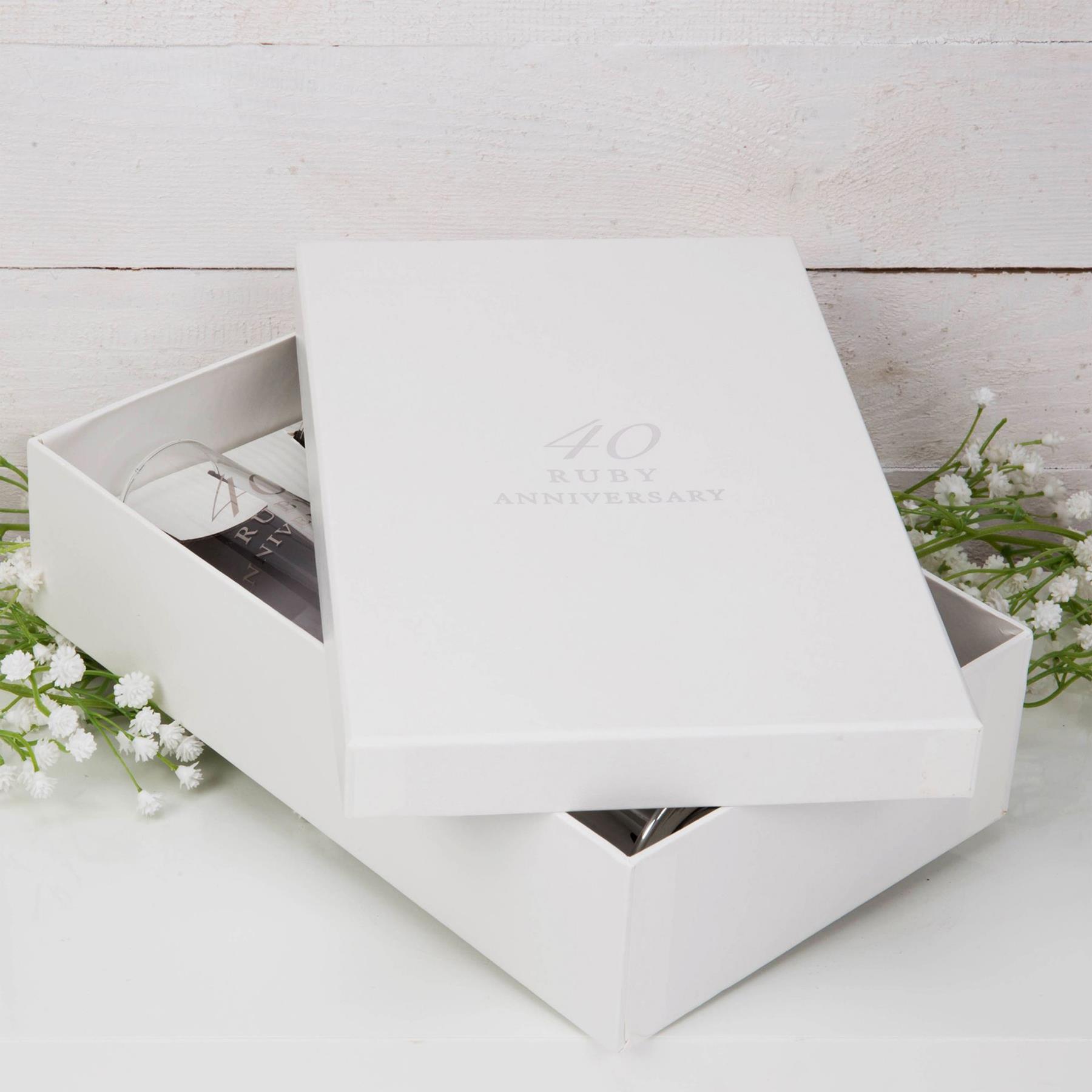 Set of 2 Champagne Flutes 40th Anniversary Clear Glasses with Silver Stem In Gift Box