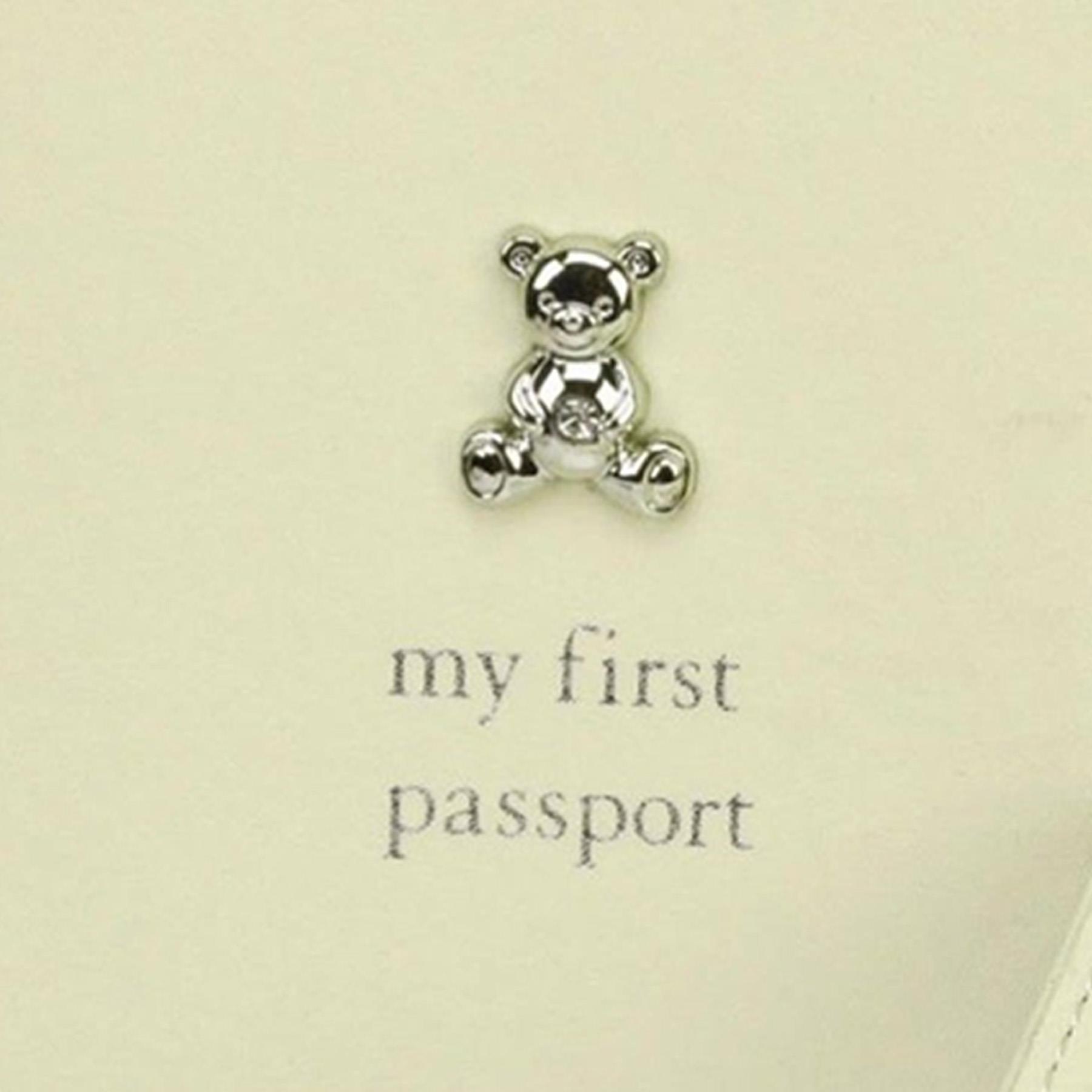 Baby's My First Passport Cover and Luggage Tag Set Teddy Bear Design - Cream