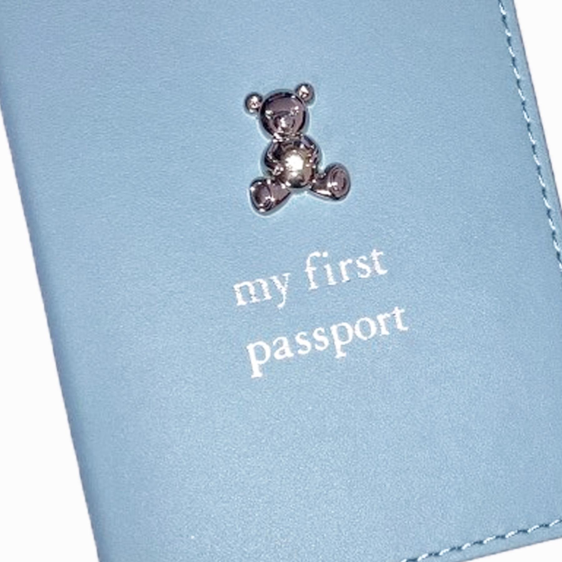 Baby's My First Passport Cover and Luggage Tag Set Teddy Bear Design - Blue