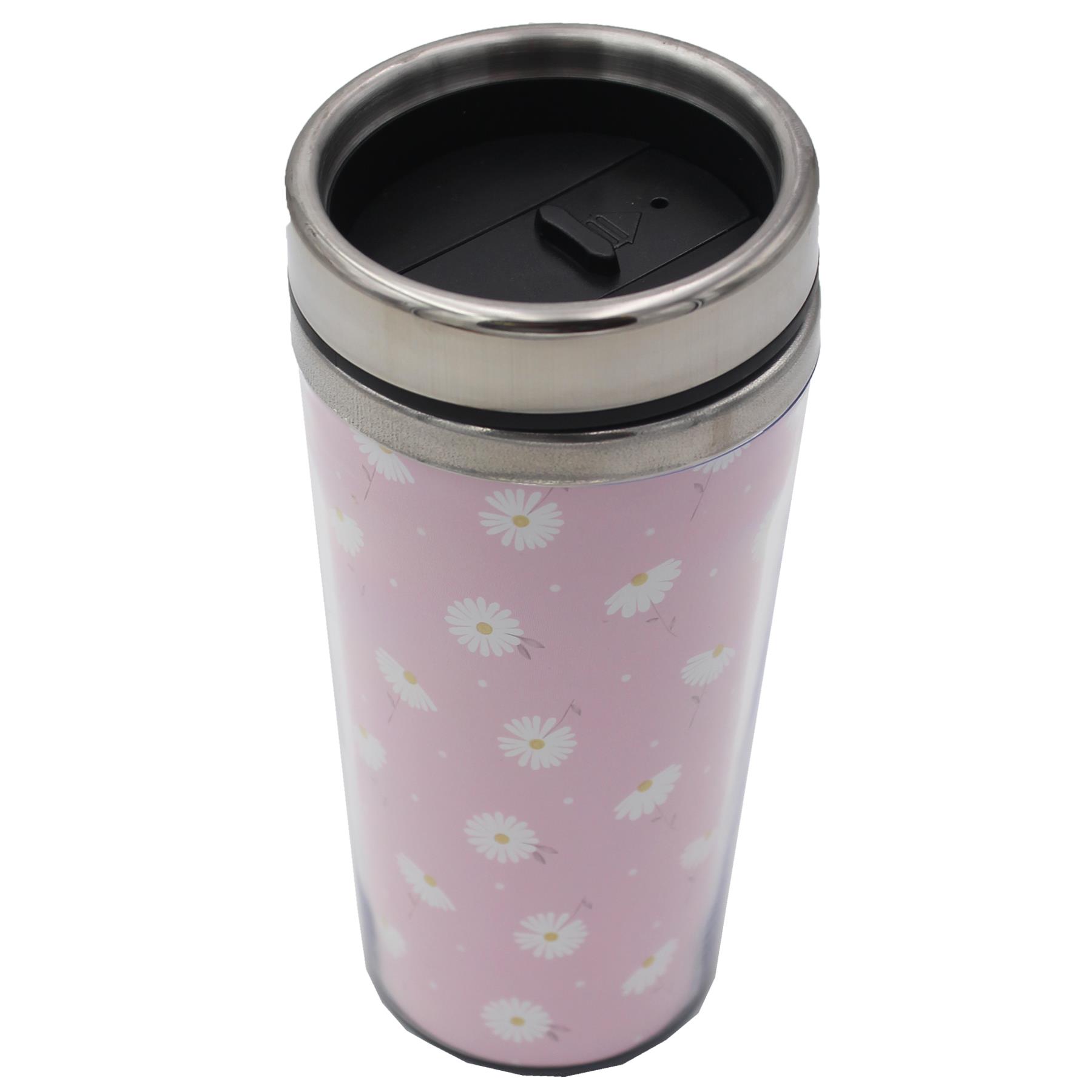 image451176519.jpg Floral Travel Mug Stainless Steel with Plastic Cover Mother's Day 450ml - Pink Daisy