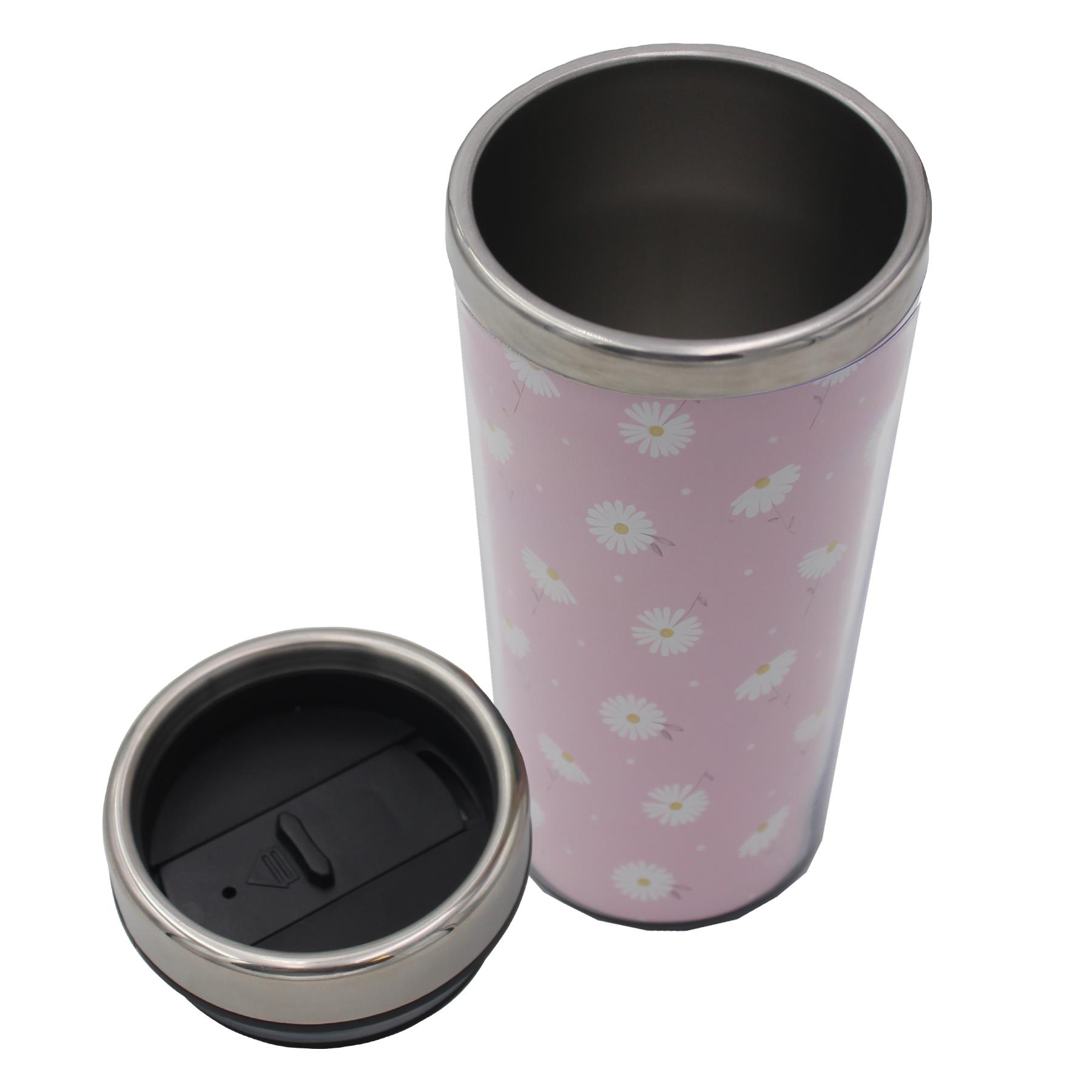 image451176521.jpg Floral Travel Mug Stainless Steel with Plastic Cover Mother's Day 450ml - Pink Daisy