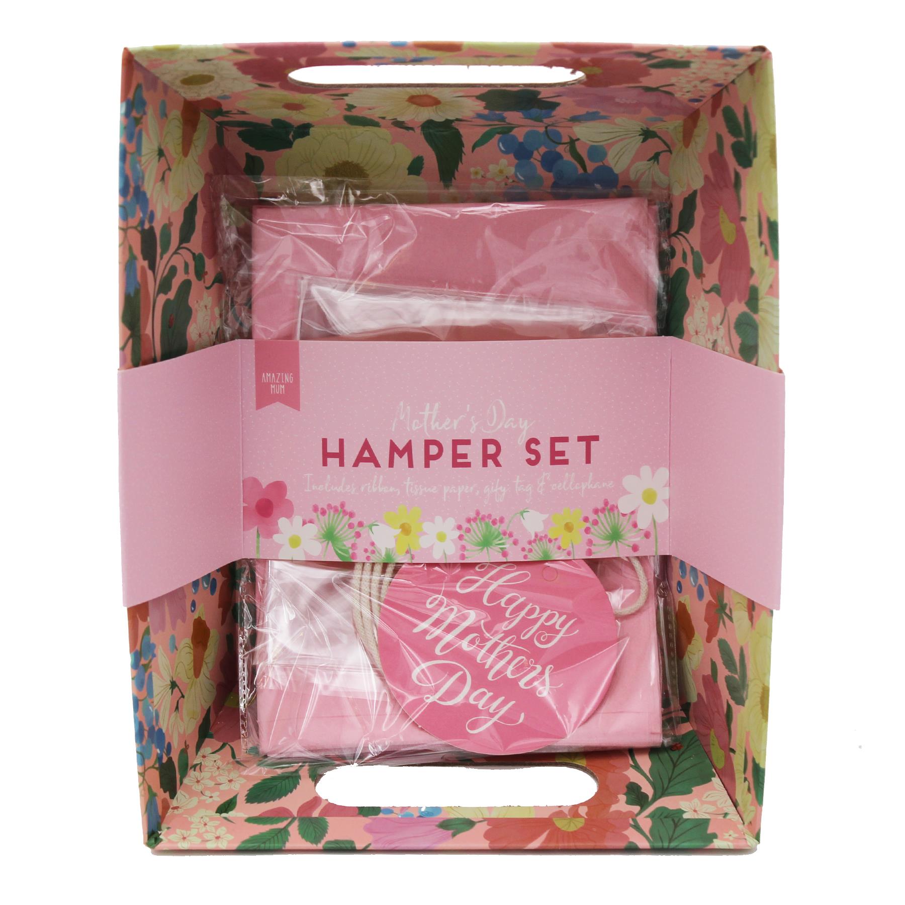 Mother's Day Hamper Basket Kit Gift Box Tissue Paper Bag and Tag - Big Floral