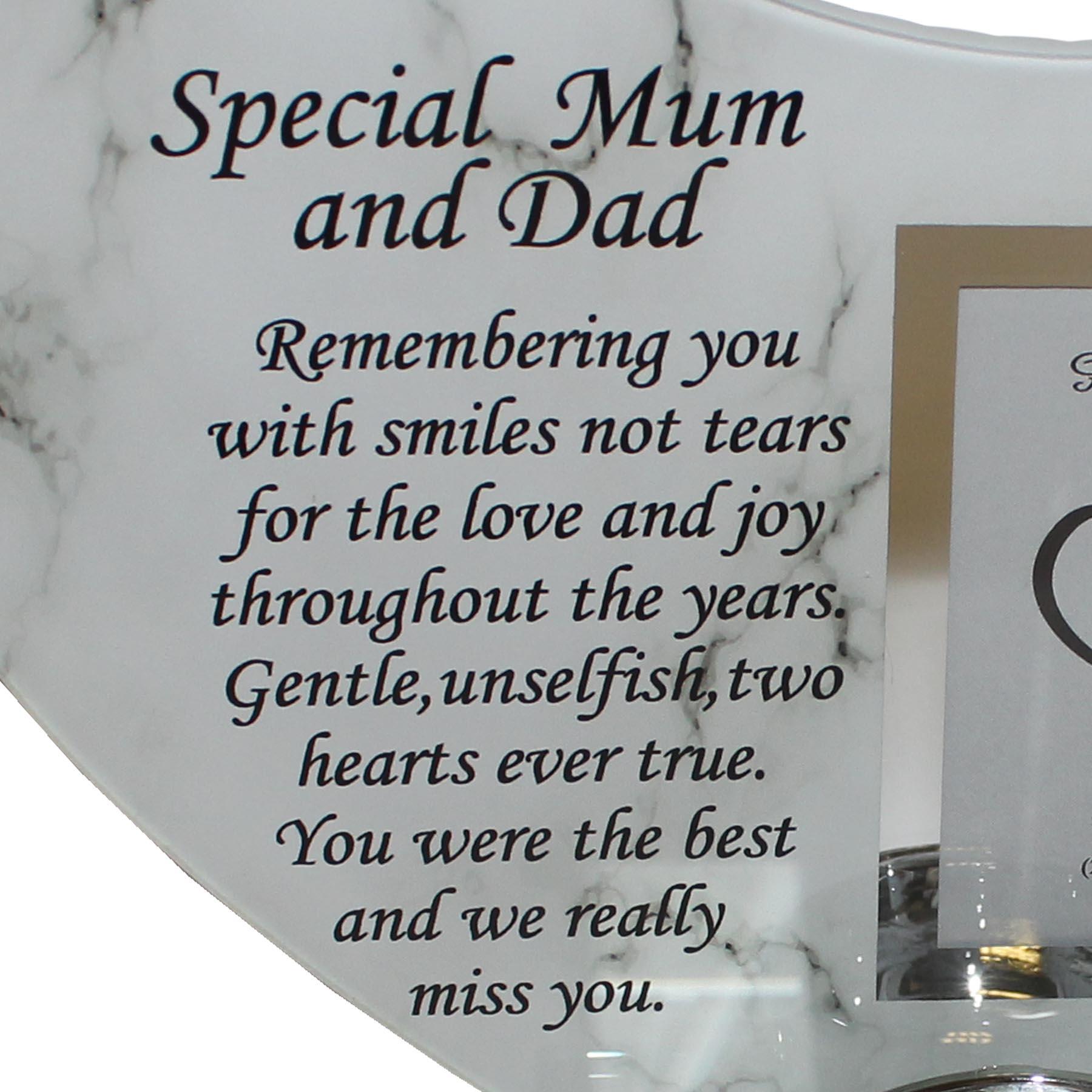 Glass Memorial Tea Light Candle Holder Photo Frame Marble Effect - Mum and Dad