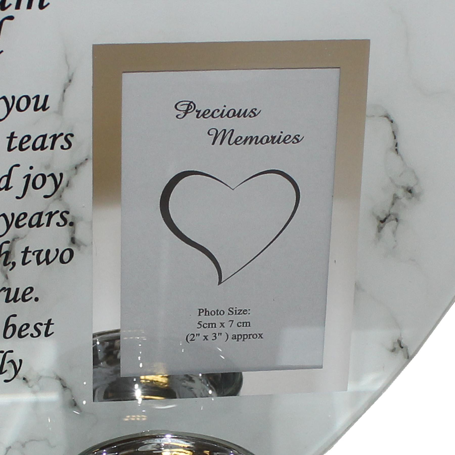 Glass Memorial Tea Light Candle Holder Photo Frame Marble Effect - Mum and Dad