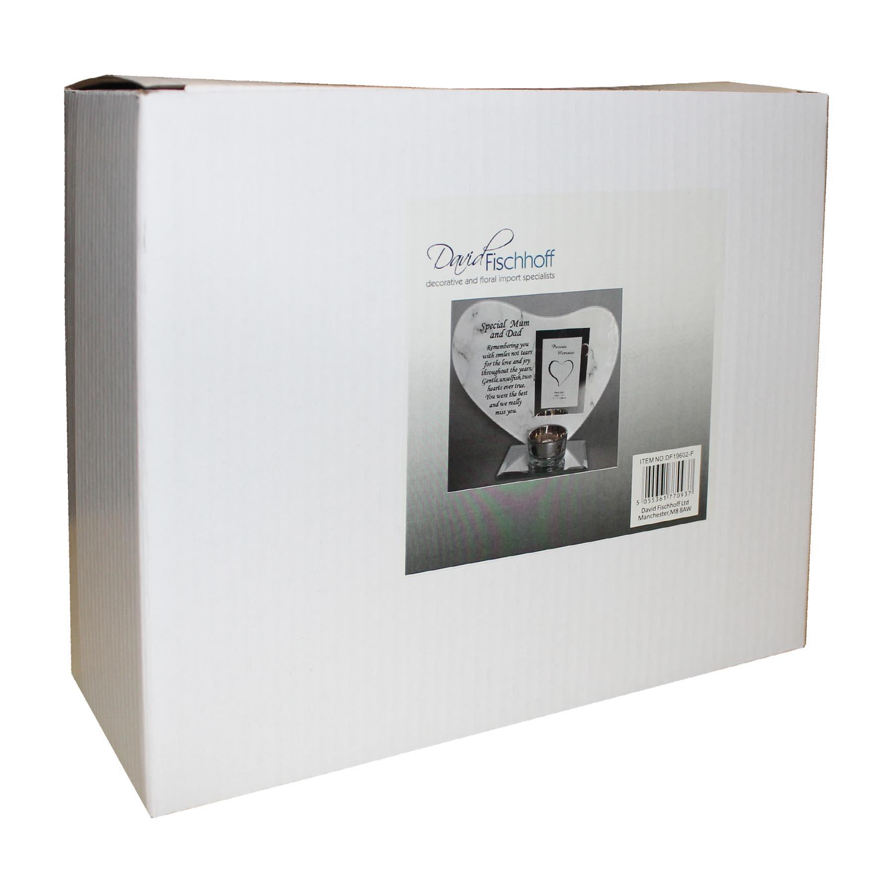 Glass Memorial Tea Light Candle Holder Photo Frame Marble Effect - Mum and Dad