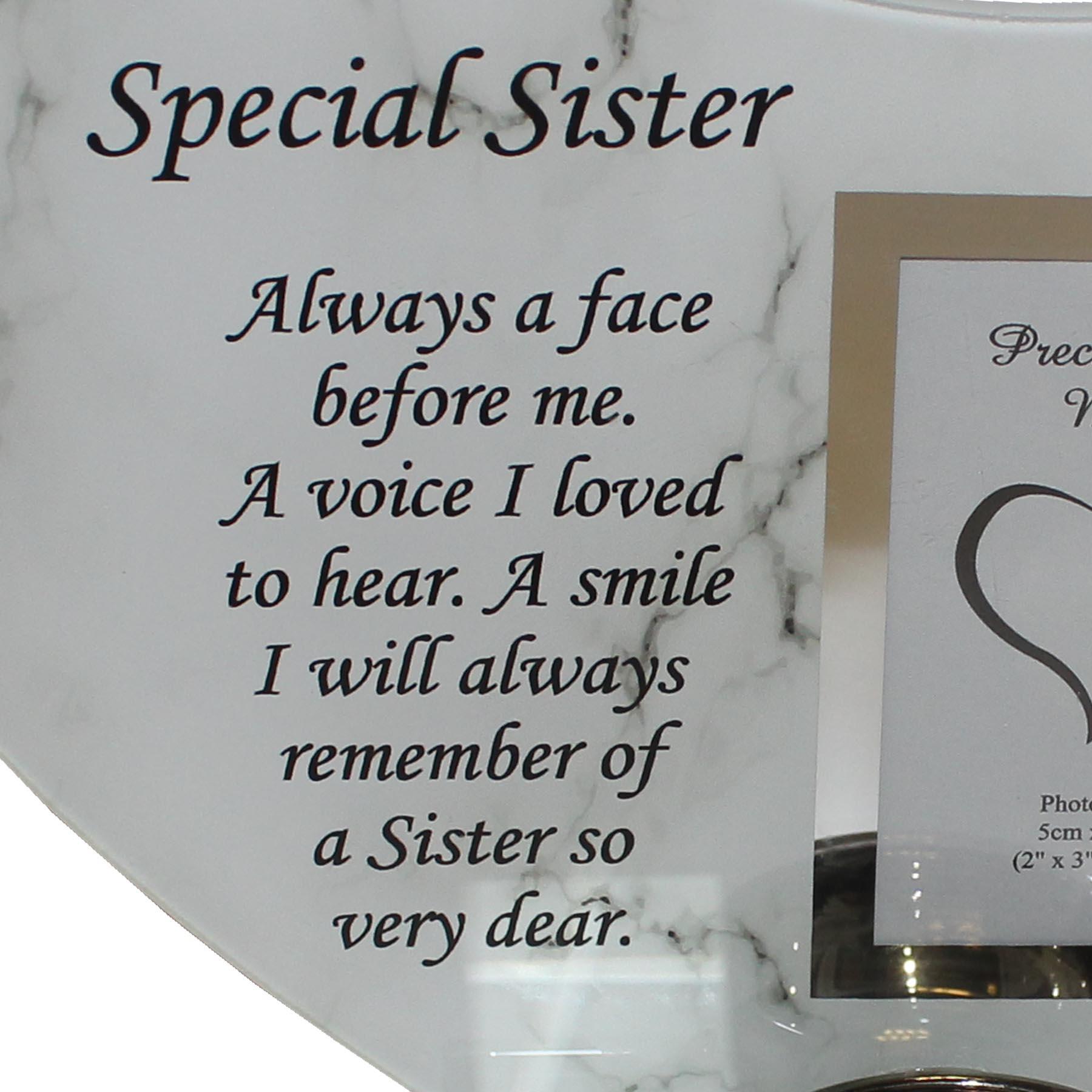 Glass Memorial Tea Light Candle Holder Photo Frame Marble Effect - Sister