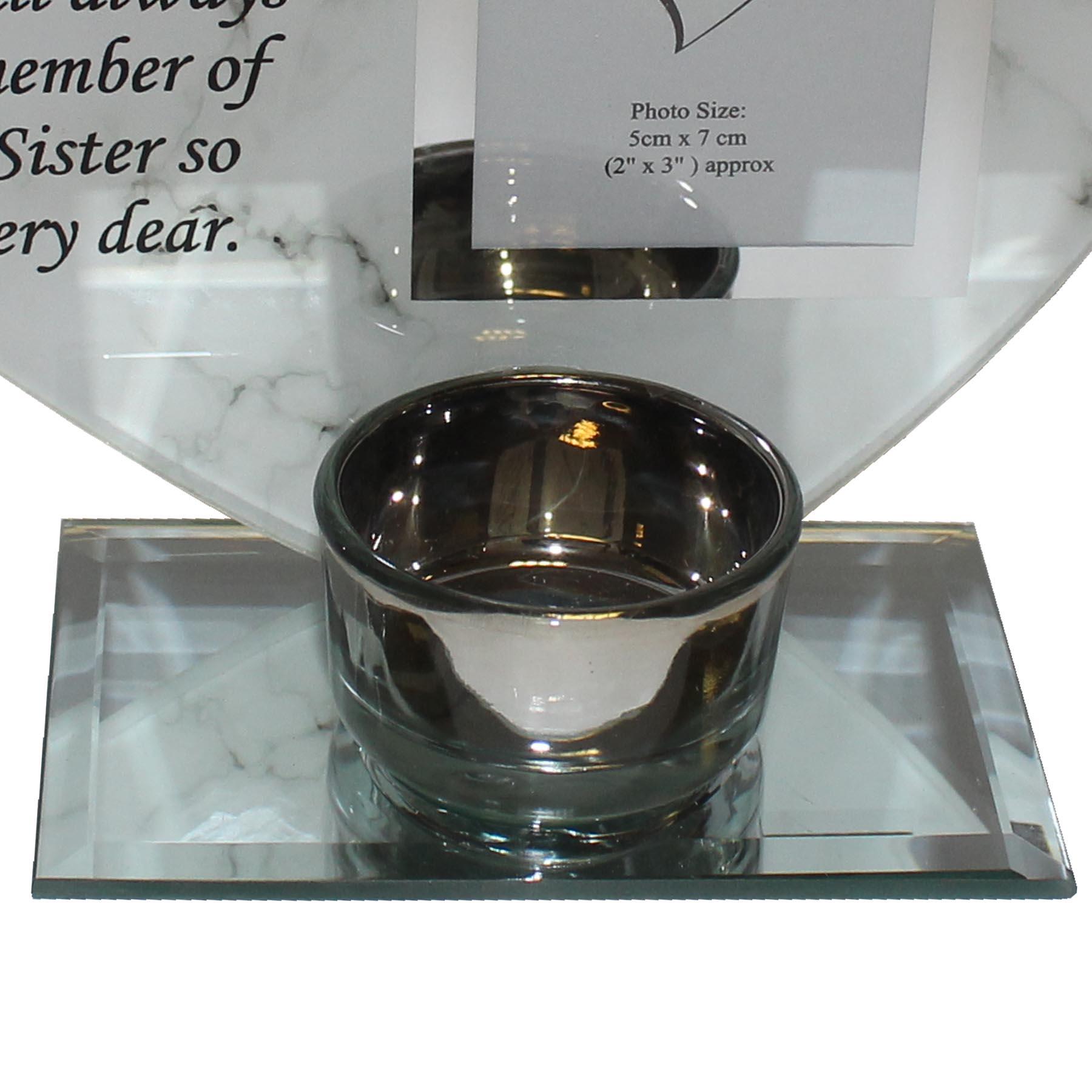 Glass Memorial Tea Light Candle Holder Photo Frame Marble Effect - Sister