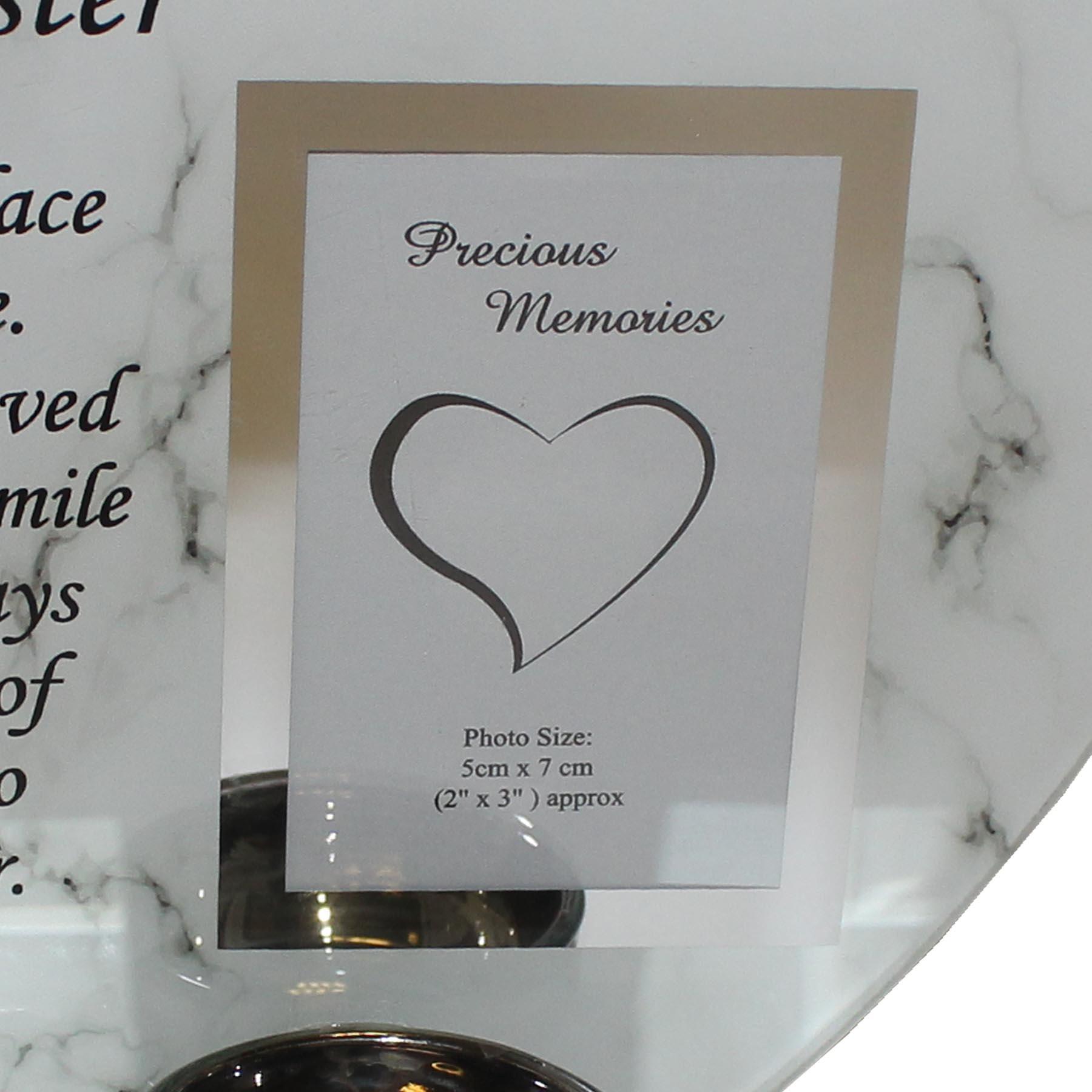 Glass Memorial Tea Light Candle Holder Photo Frame Marble Effect - Sister