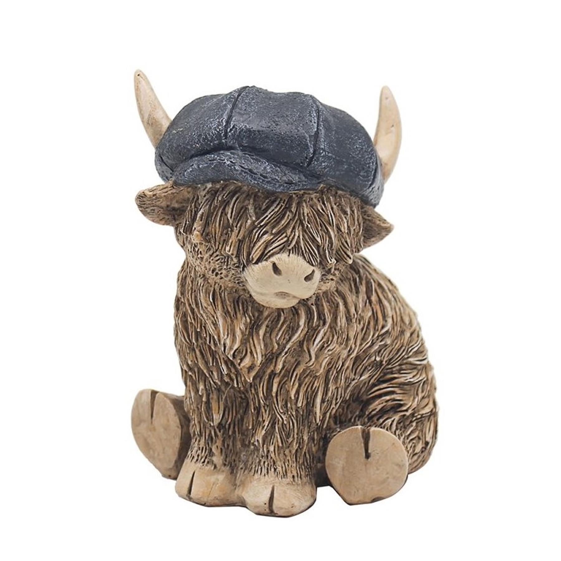 Highland Cow With Blue Hat Ornament Resin 12cm