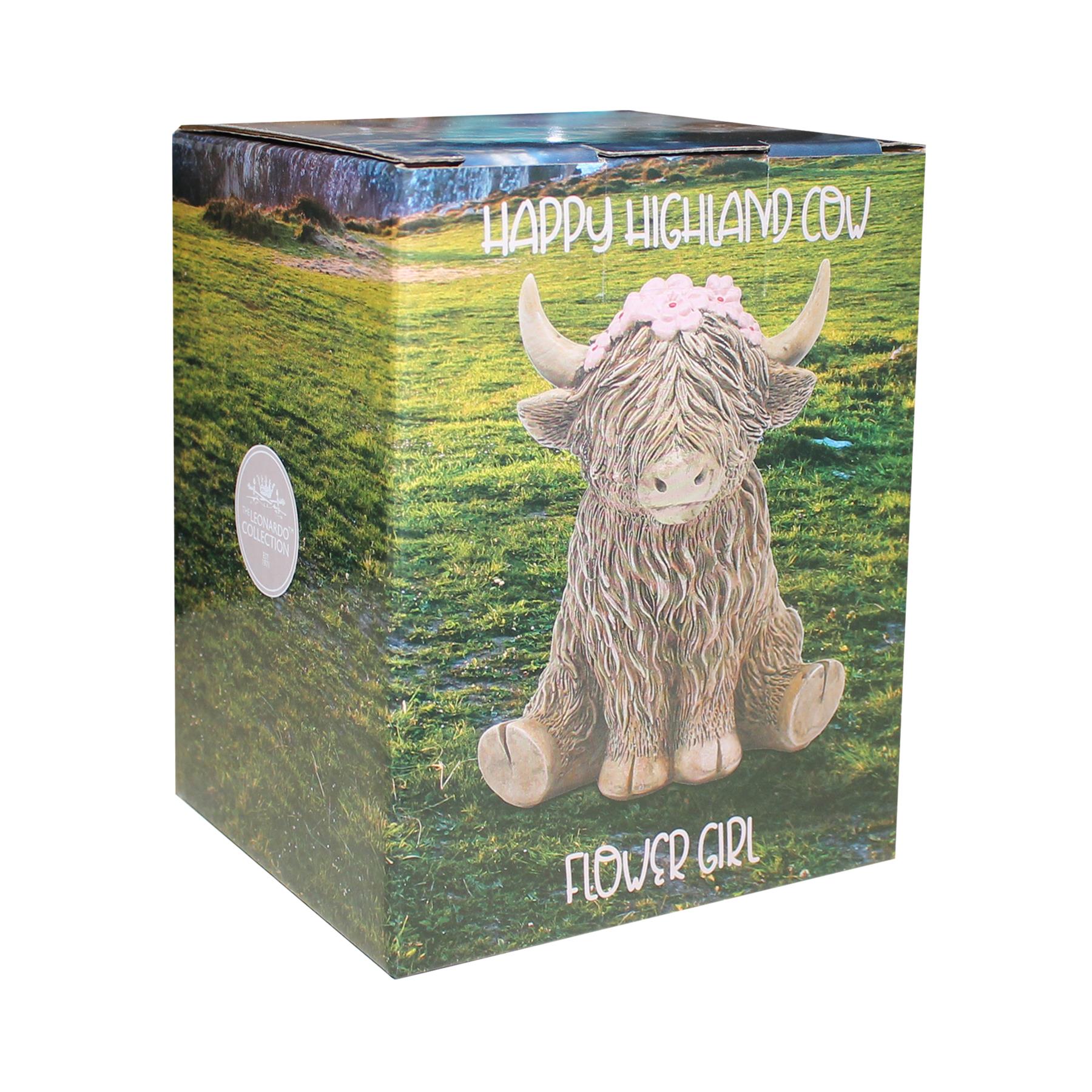 image451177809.jpg Highland Cow With Pink Flowers Ornament Resin 12cm