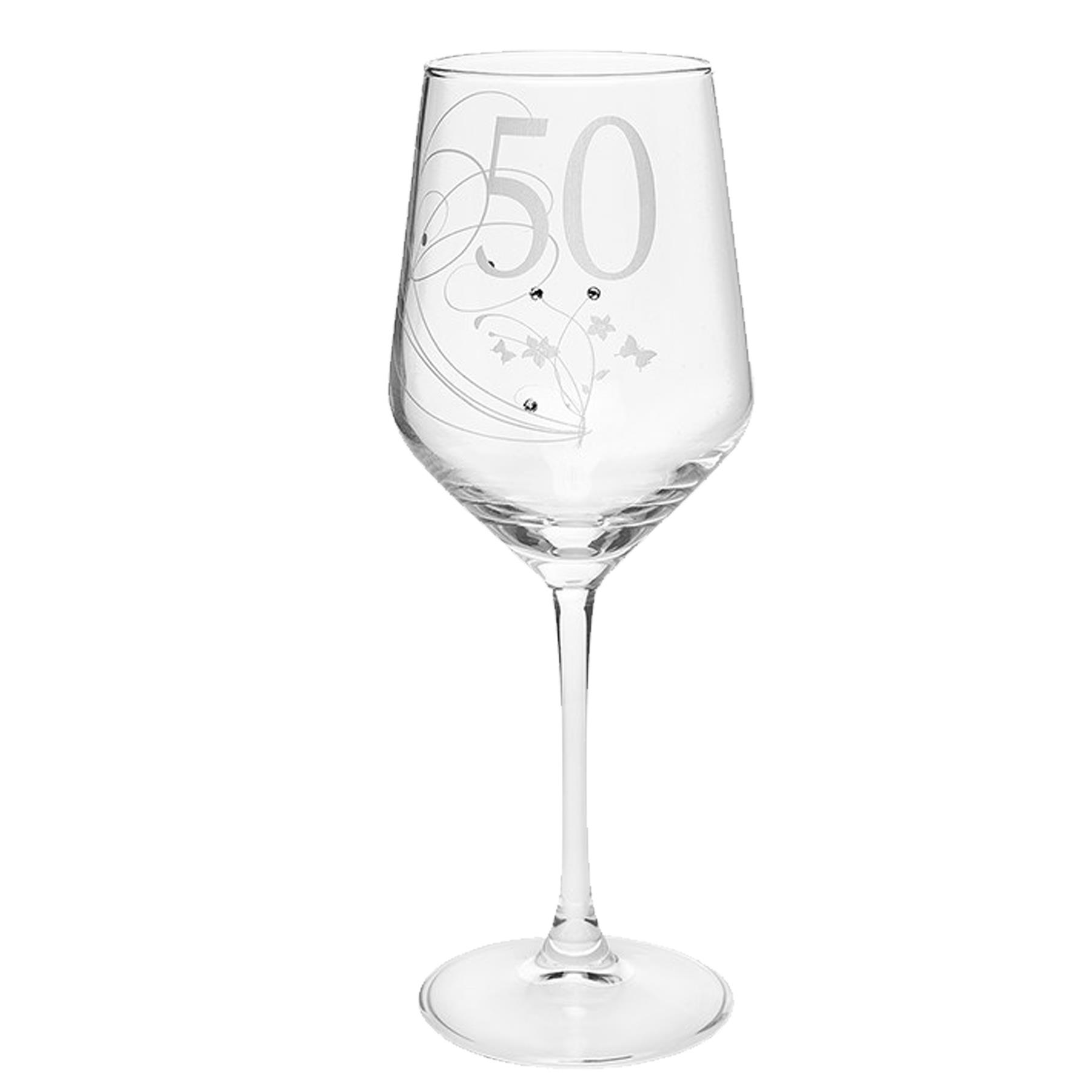image451178064.jpg 50th Birthday Wine Glass with Etched Number and Diamante Detailing Gift Boxed