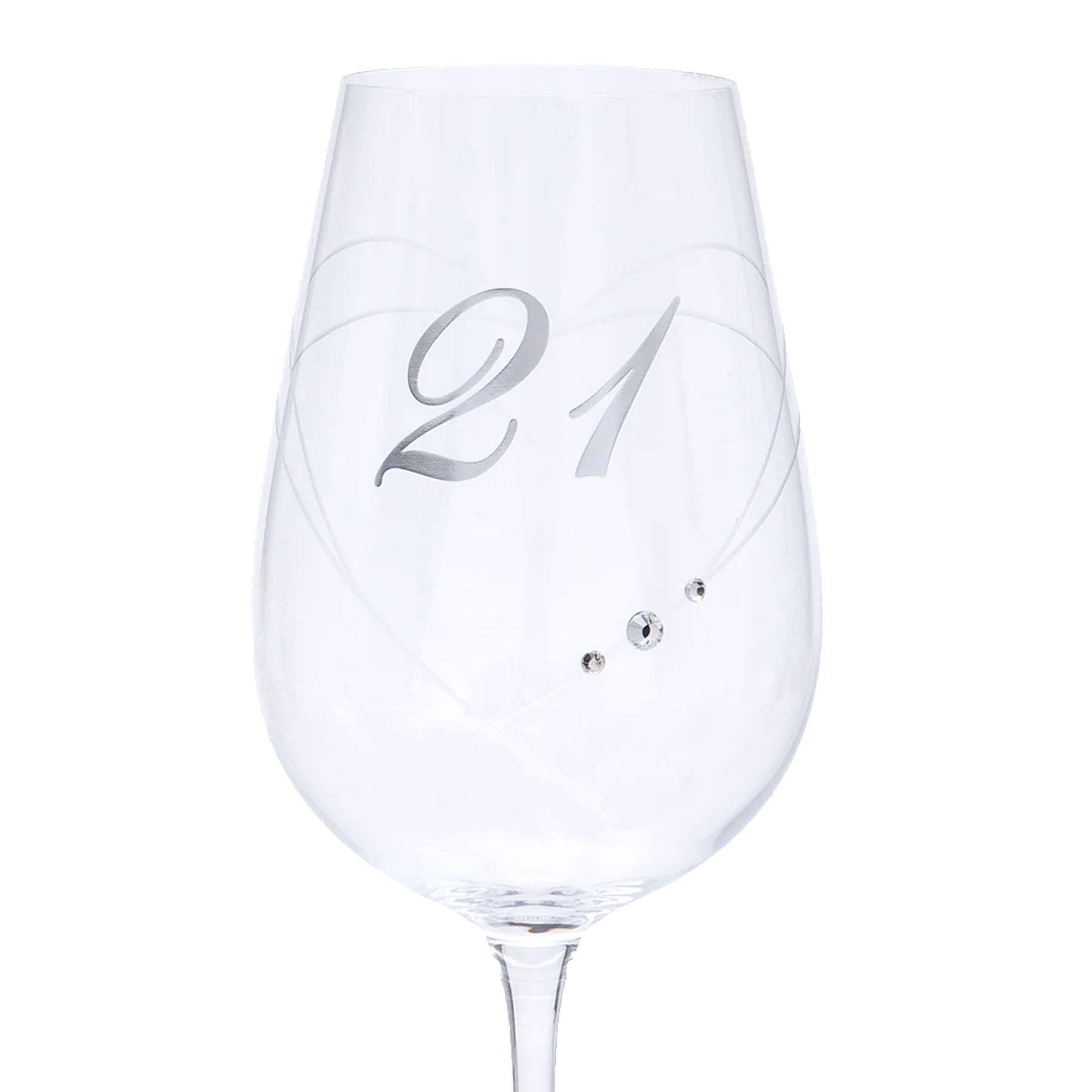 21st Birthday Wine Glass with Etched Heart and Diamante Detailing 550ml Gift Boxed