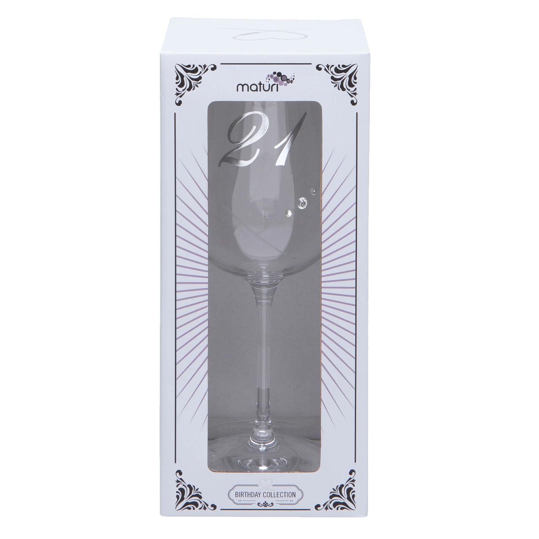 21st Birthday Wine Glass with Etched Heart and Diamante Detailing 550ml Gift Boxed
