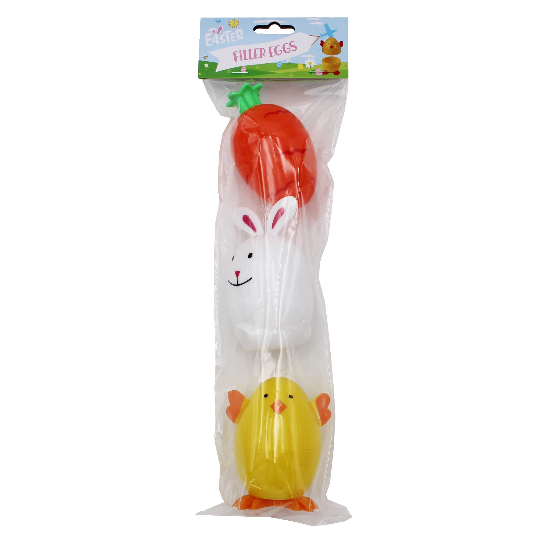 Plastic Fillable Eggs Easter Bunny, Carrot and Chick Character 3 Pack for Egg Hunt