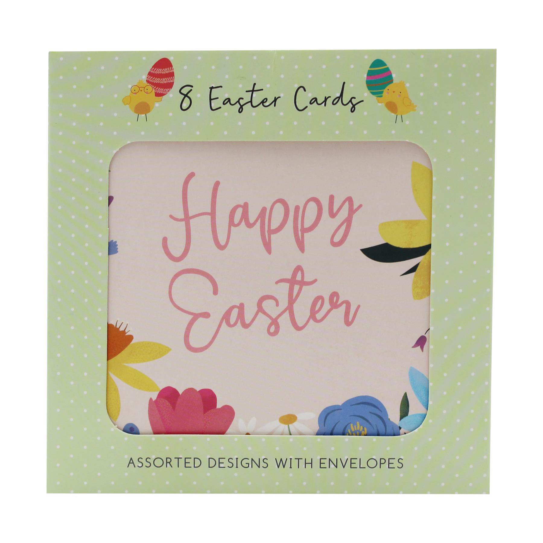 Pack of 8 Easter Greeting Cards - Flowers and Eggs Designs