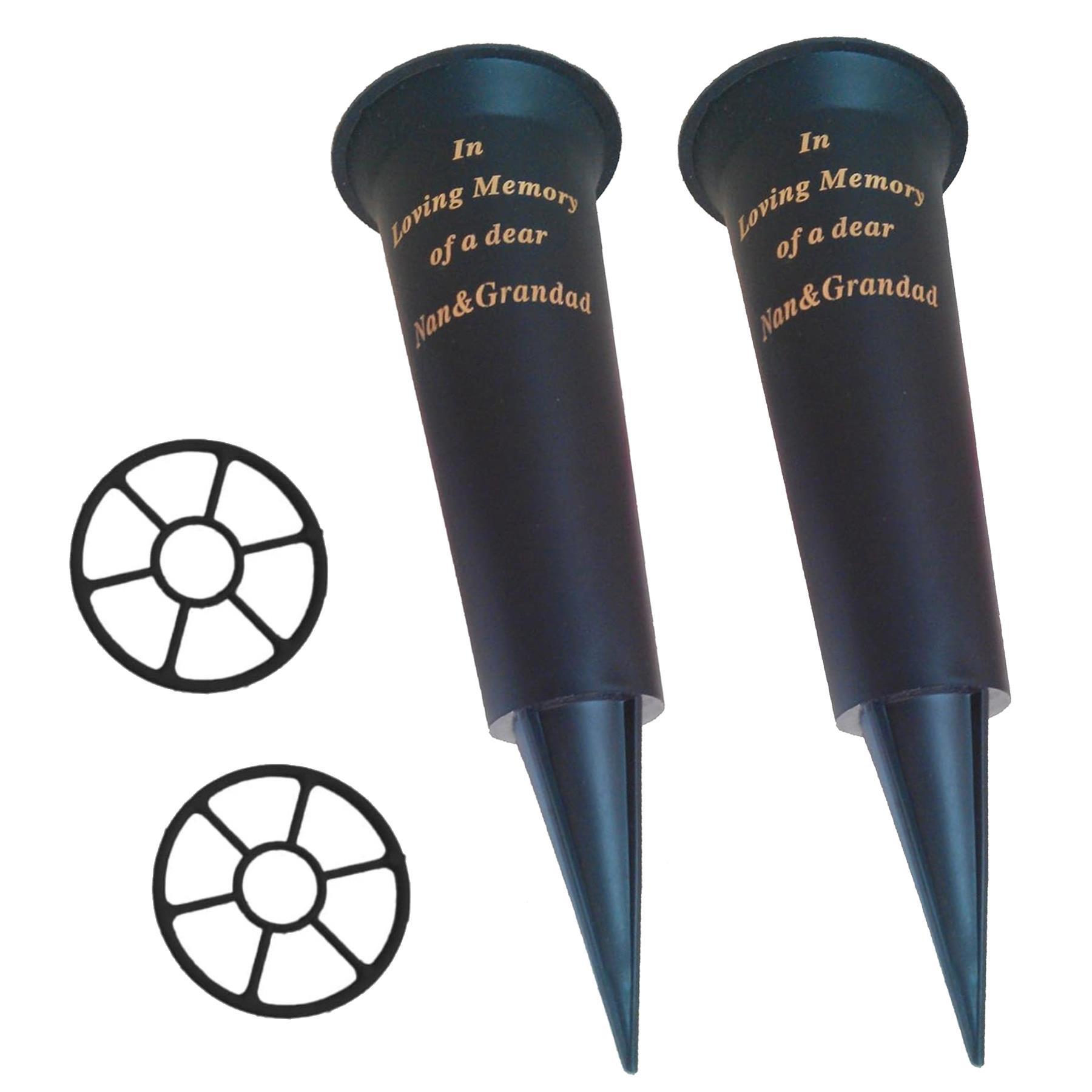 Graveside Memorial Spike Flower Vase with Insert Black Set of 2 - Nan and Grandad