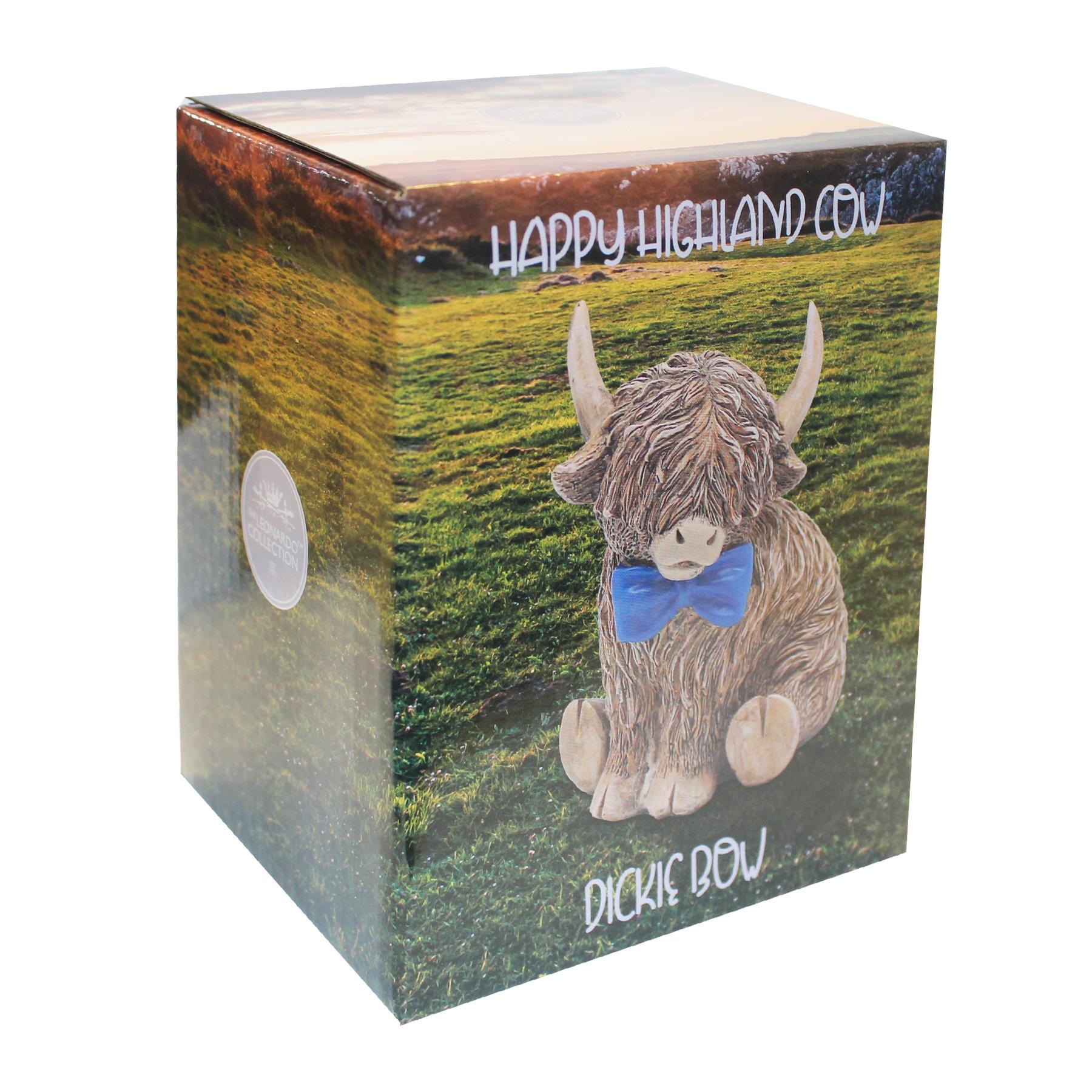 Highland Cow With Blue Bowtie Ornament Resin 12cm