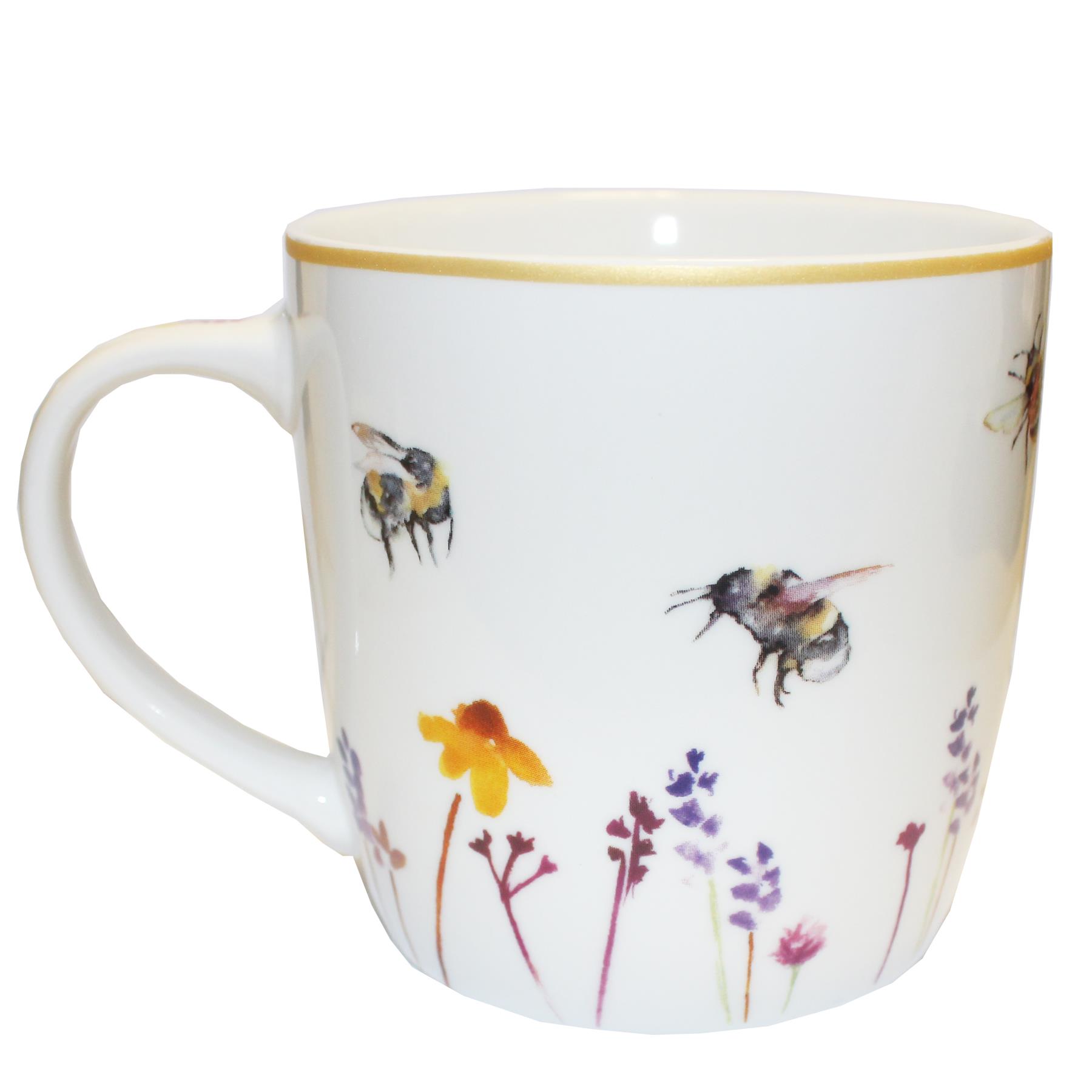 Fine China Mug - Ideal for Mothers day, Birthday - Floral busy Bees Design