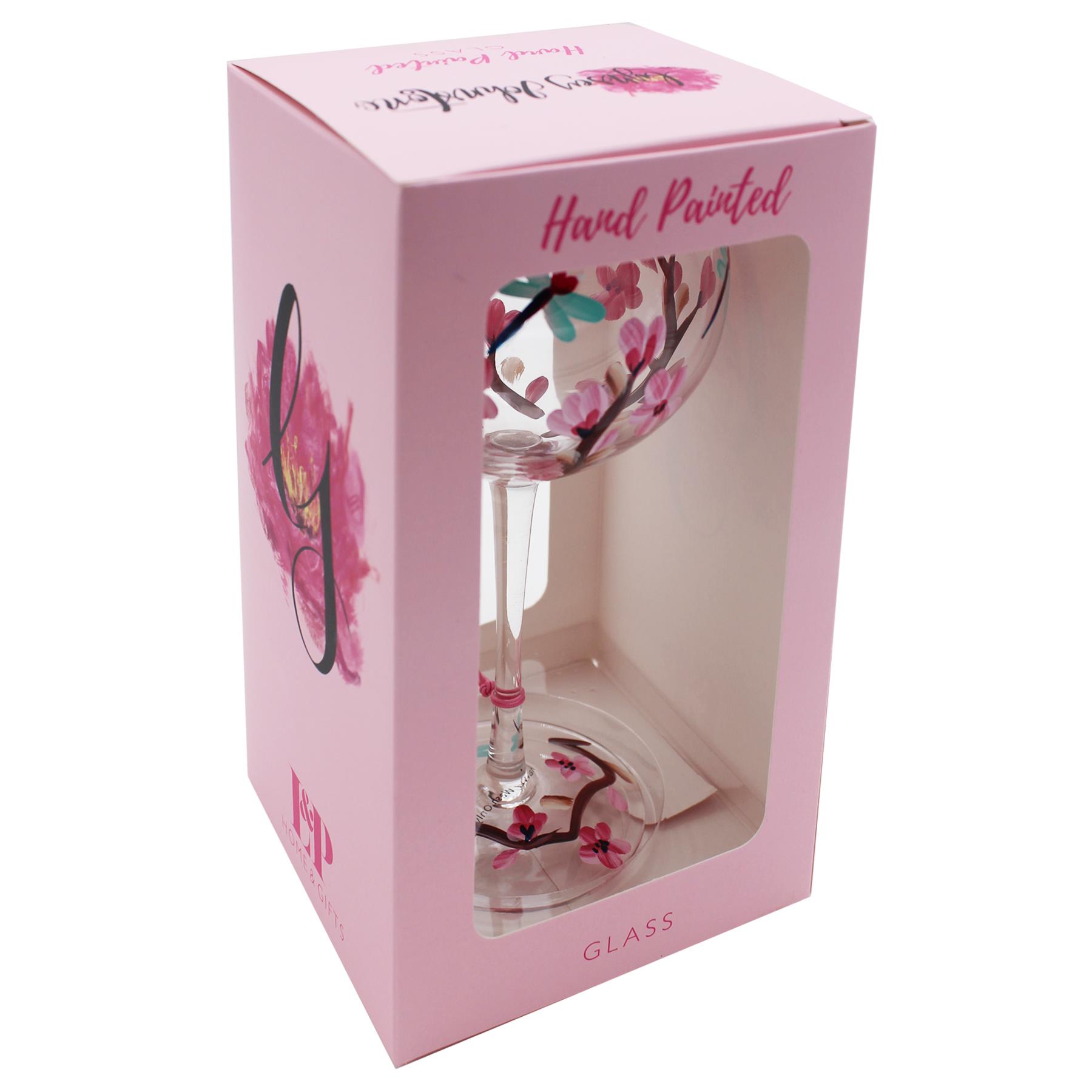 Balloon Gin Glass with Hand Painted Blossom with Dragonfly Design Gift Boxed
